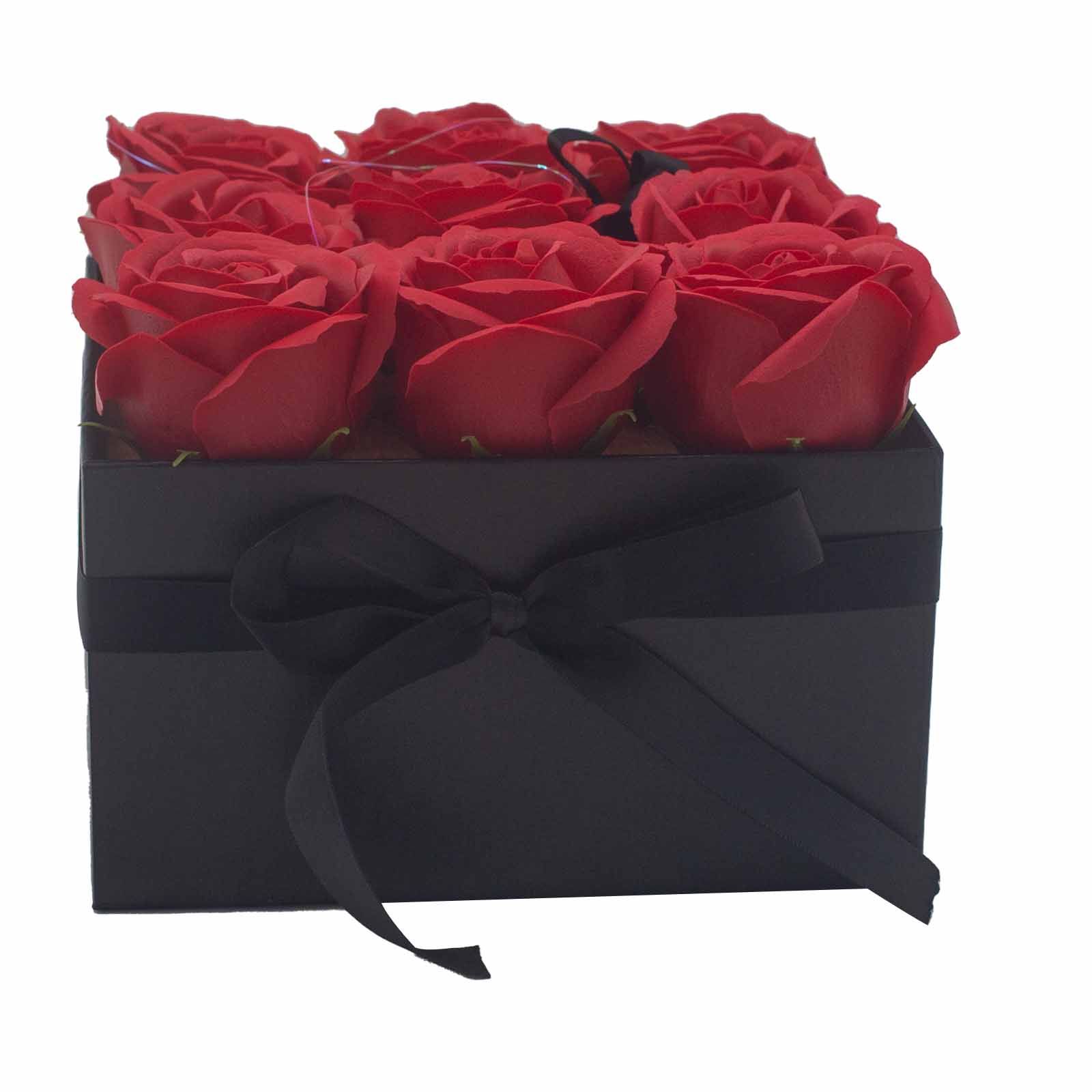 Caja de Regalo - Flor de Jabón 9 Rosas rojo - cuadrado - Imagen 5