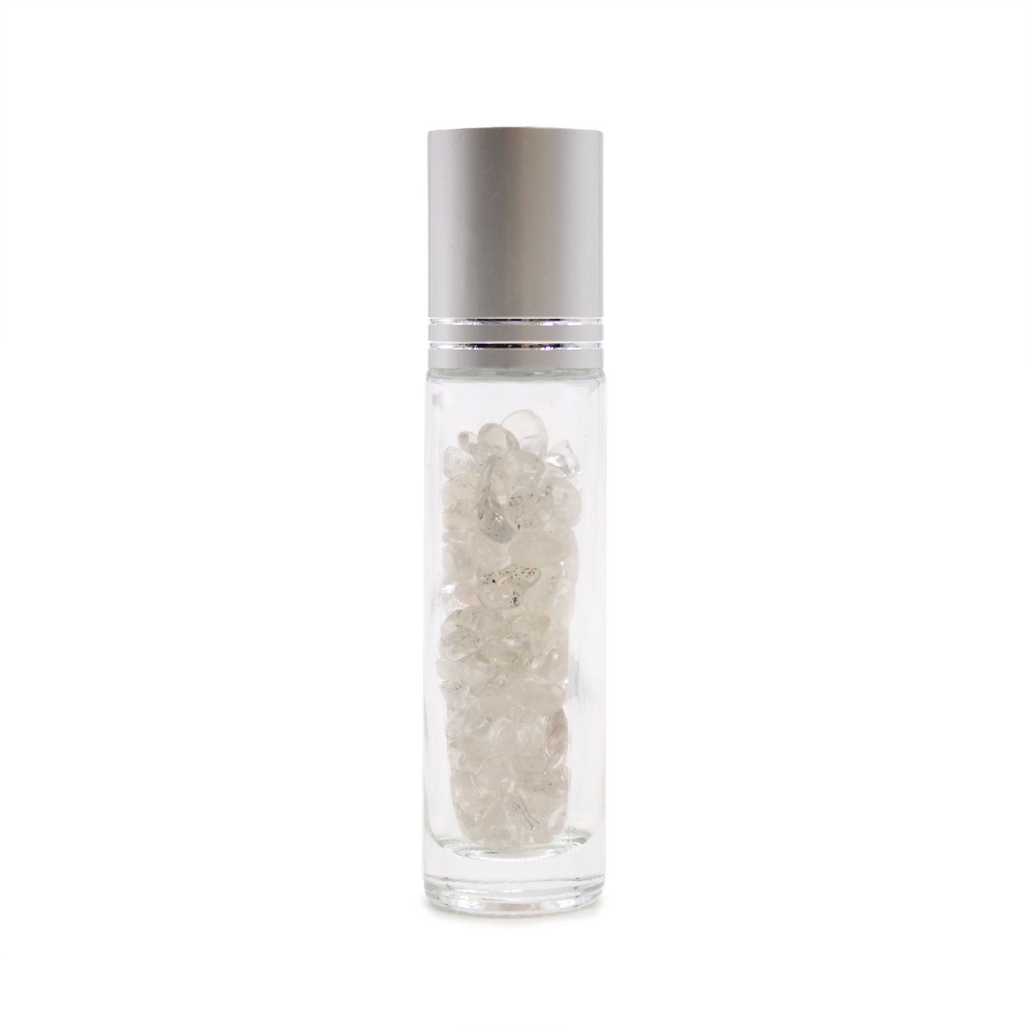 Botella de rodillo de aceite esencial de piedras preciosas - Cuarzo de roca - Tapa plateada - Imagen 4