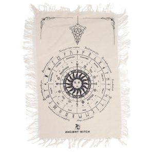 Paño de adivinación con péndulo de bruja antigua - Cara del Sol - Natural y Negro