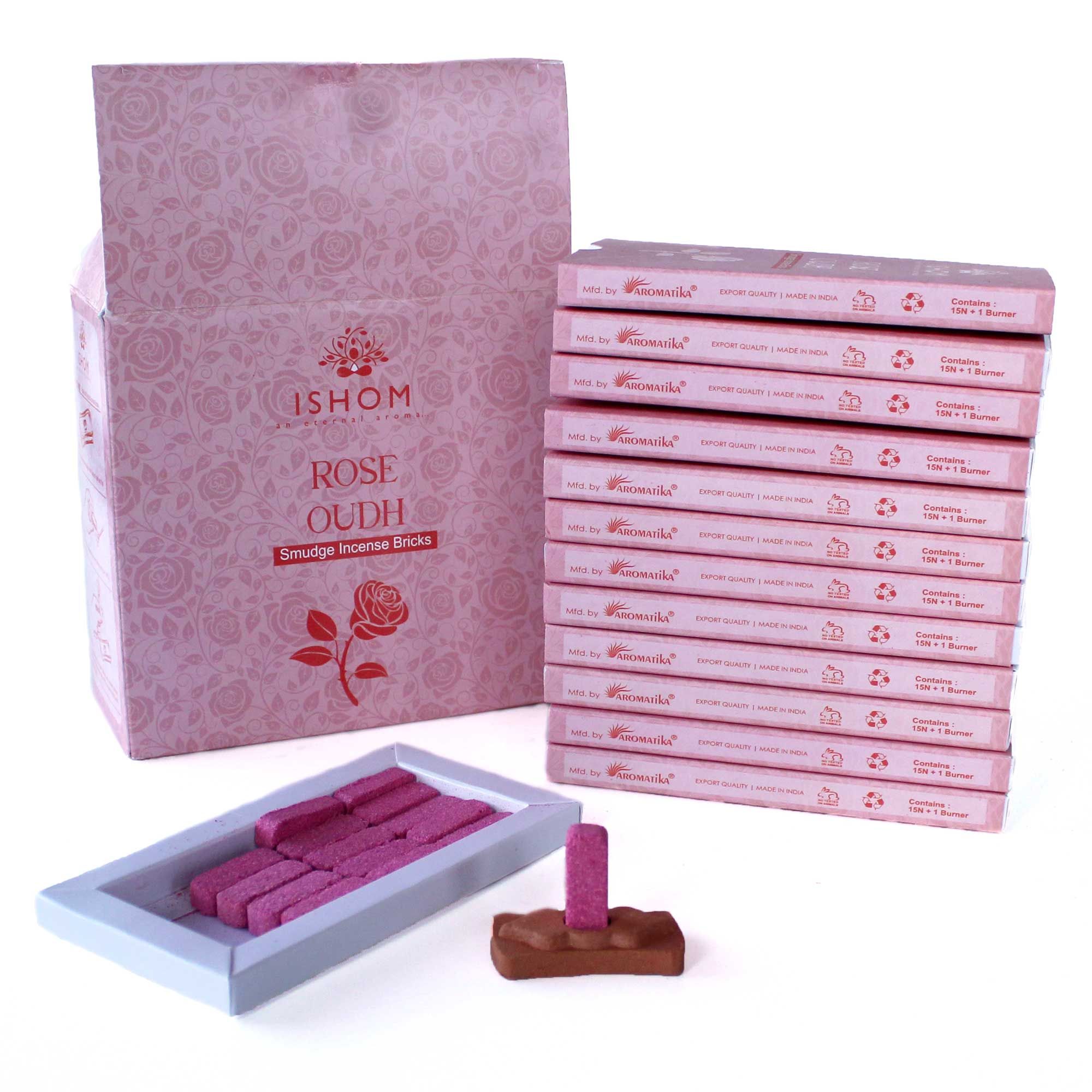 Pack of 15 Natural Incense Smudge Bricks and Burner - Rose Wood - Imagen 2