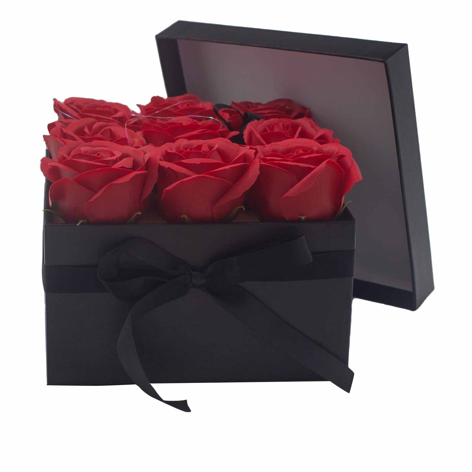 Caja de Regalo - Flor de Jabón 9 Rosas rojo - cuadrado - Imagen 11
