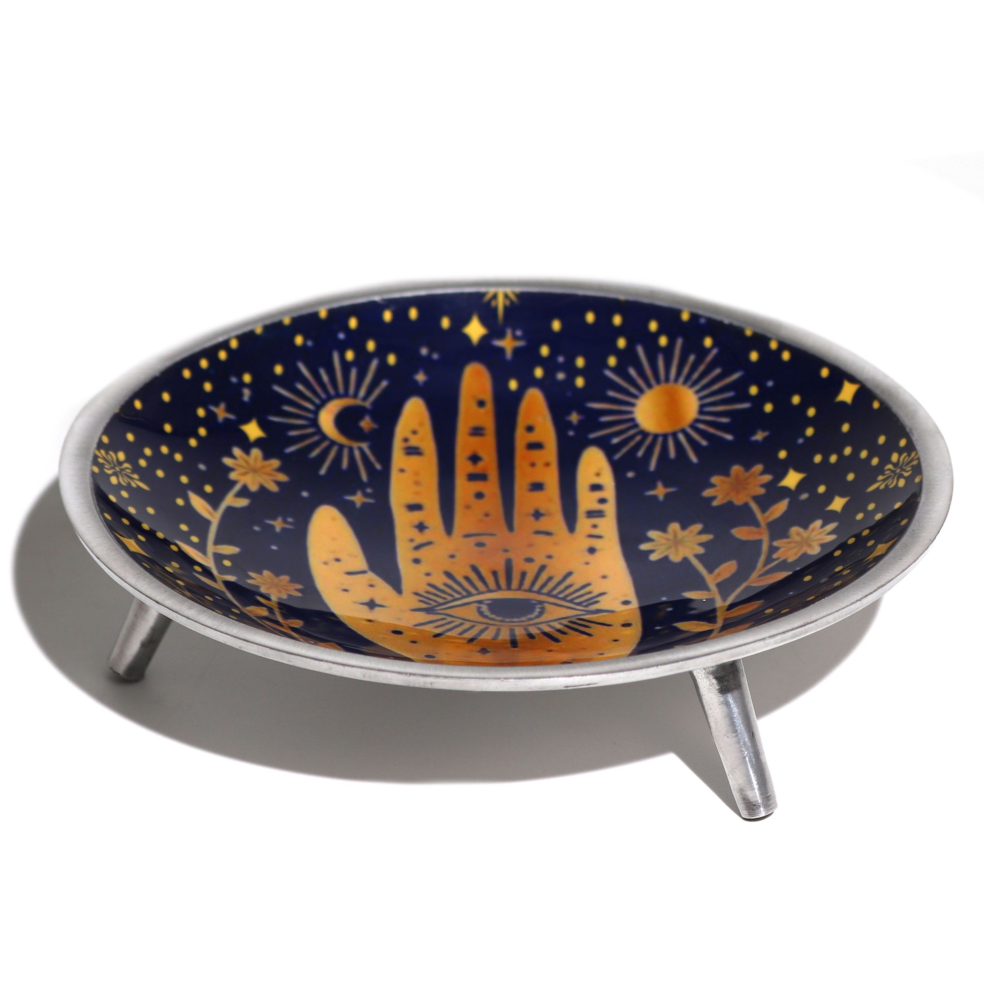 Plato de ofrendas esmaltado con tres patas - Hamsa azul medianoche - Imagen 3