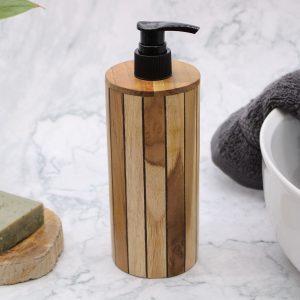 Dispensador de jabón de madera de teca natural - Redondo