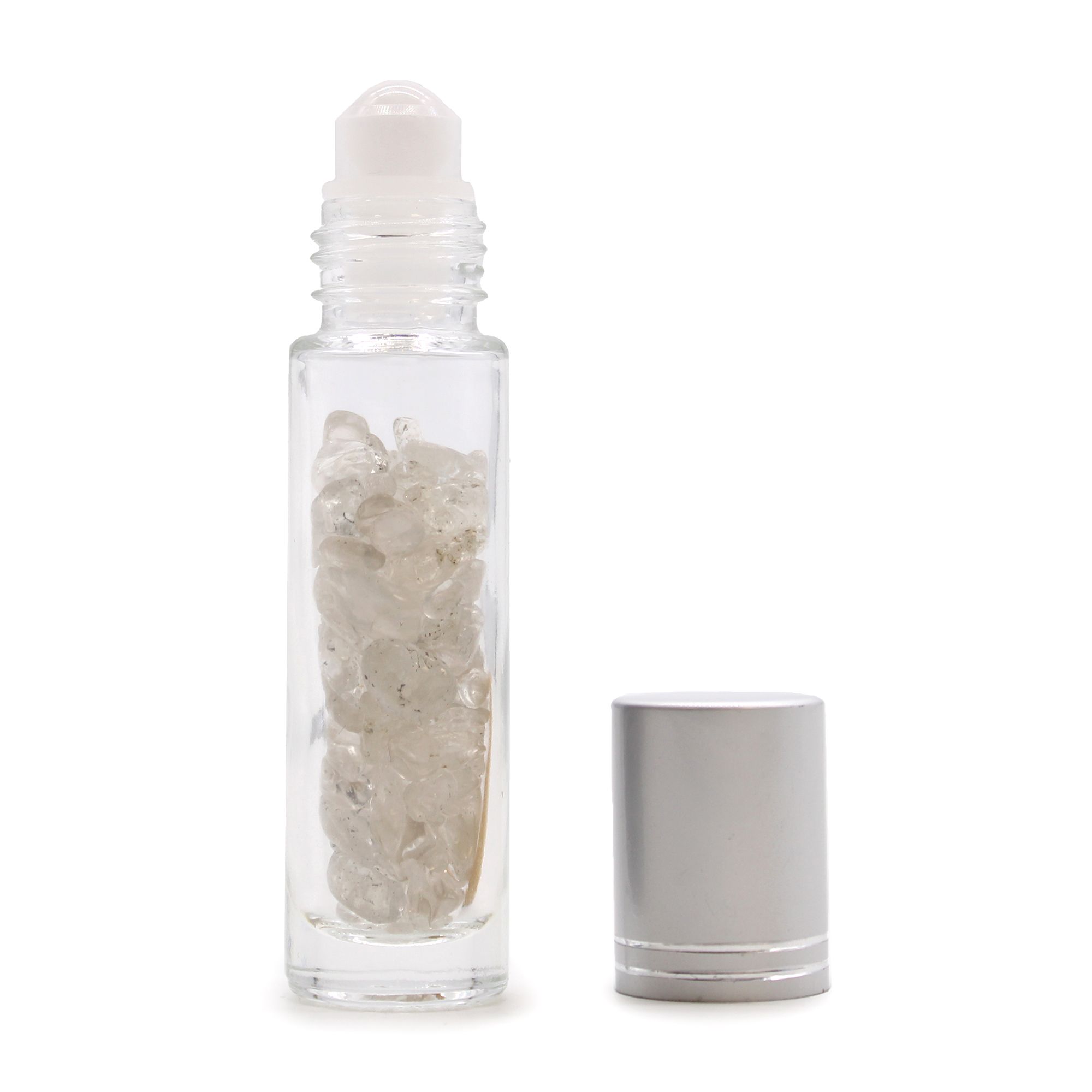 Botella de rodillo de aceite esencial de piedras preciosas - Cuarzo de roca - Tapa plateada - Imagen 3