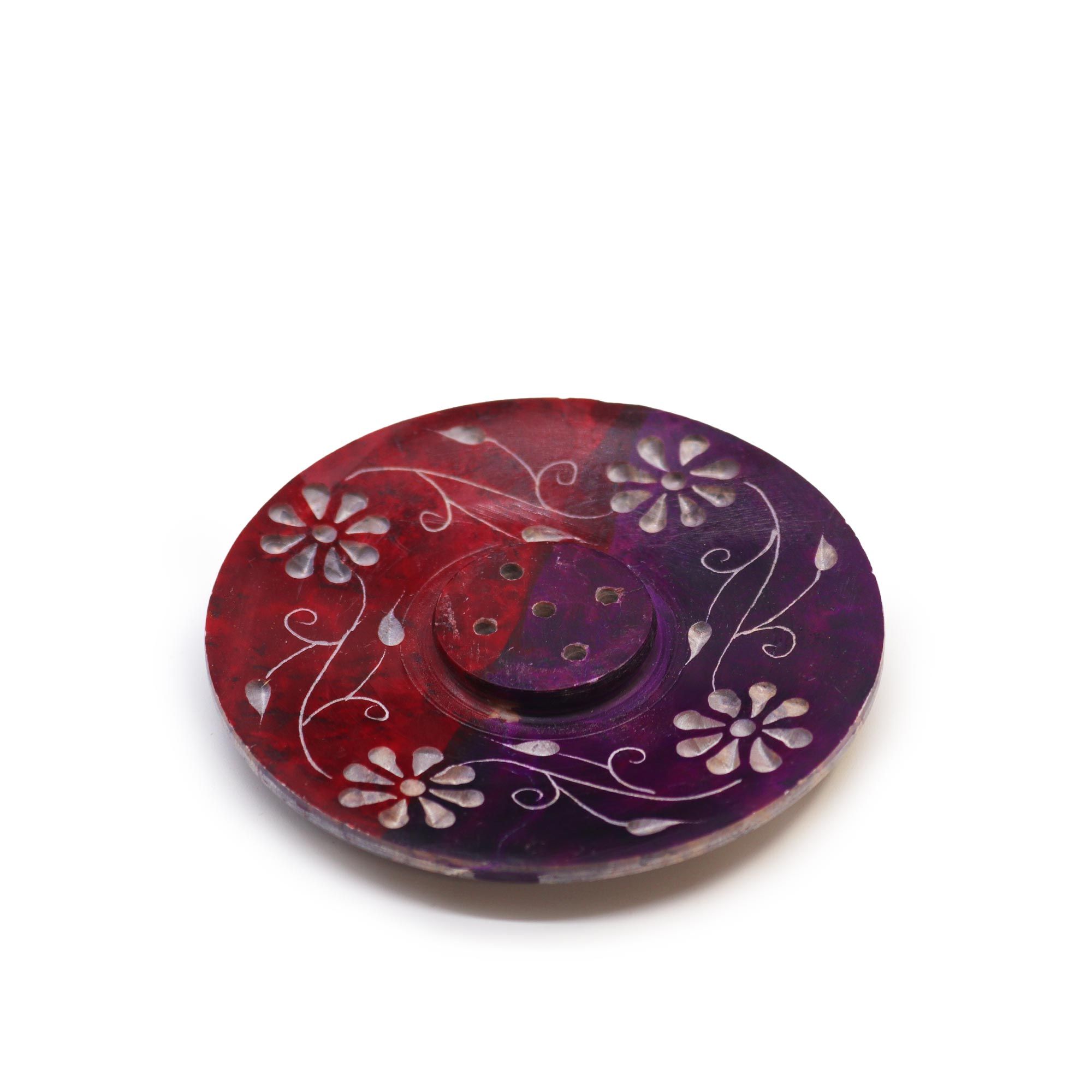 Porta-incienso Disco de Esteatita 8cm - Floral (porta 5 varillas) - Imagen 2