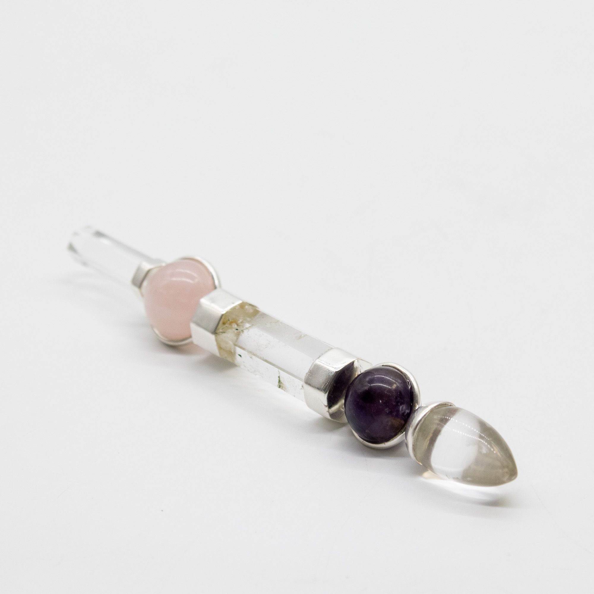 Varita Axis of Grace - Esferas de amatista y cuarzo rosa, tallo de cuarzo - 12 cm - Imagen 4
