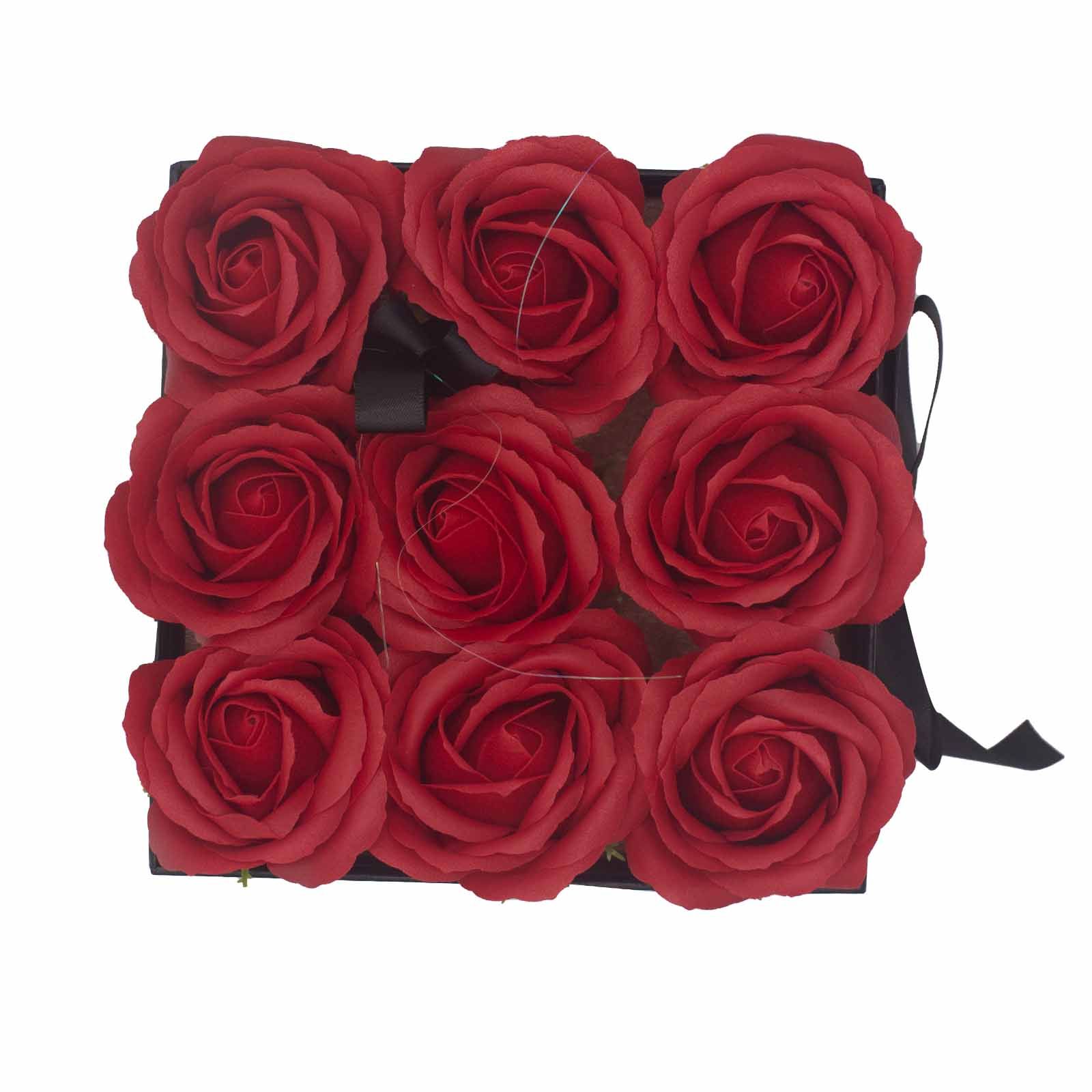 Caja de Regalo - Flor de Jabón 9 Rosas rojo - cuadrado - Imagen 2