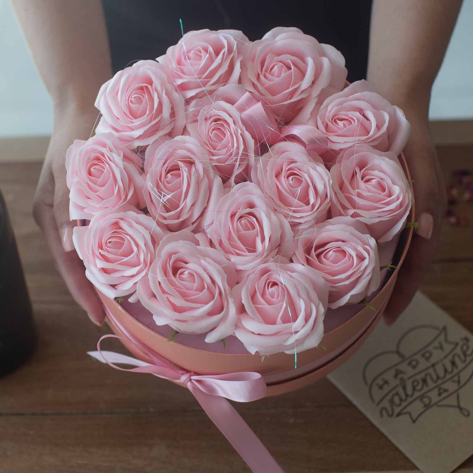 Caja de Regalo - Flor de Jabón 14 Rosas Rosas - ronda - Imagen 10