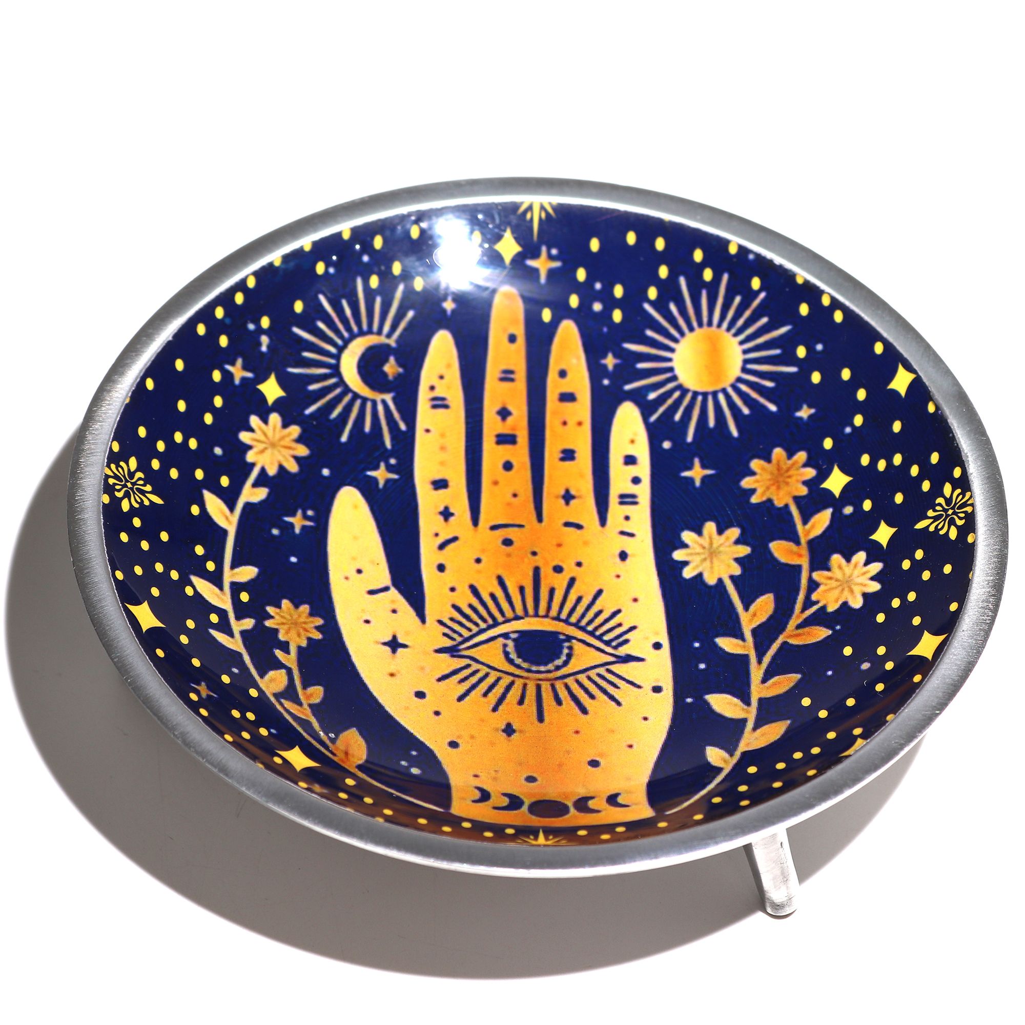 Plato de ofrendas esmaltado con tres patas - Hamsa azul medianoche - Imagen 2