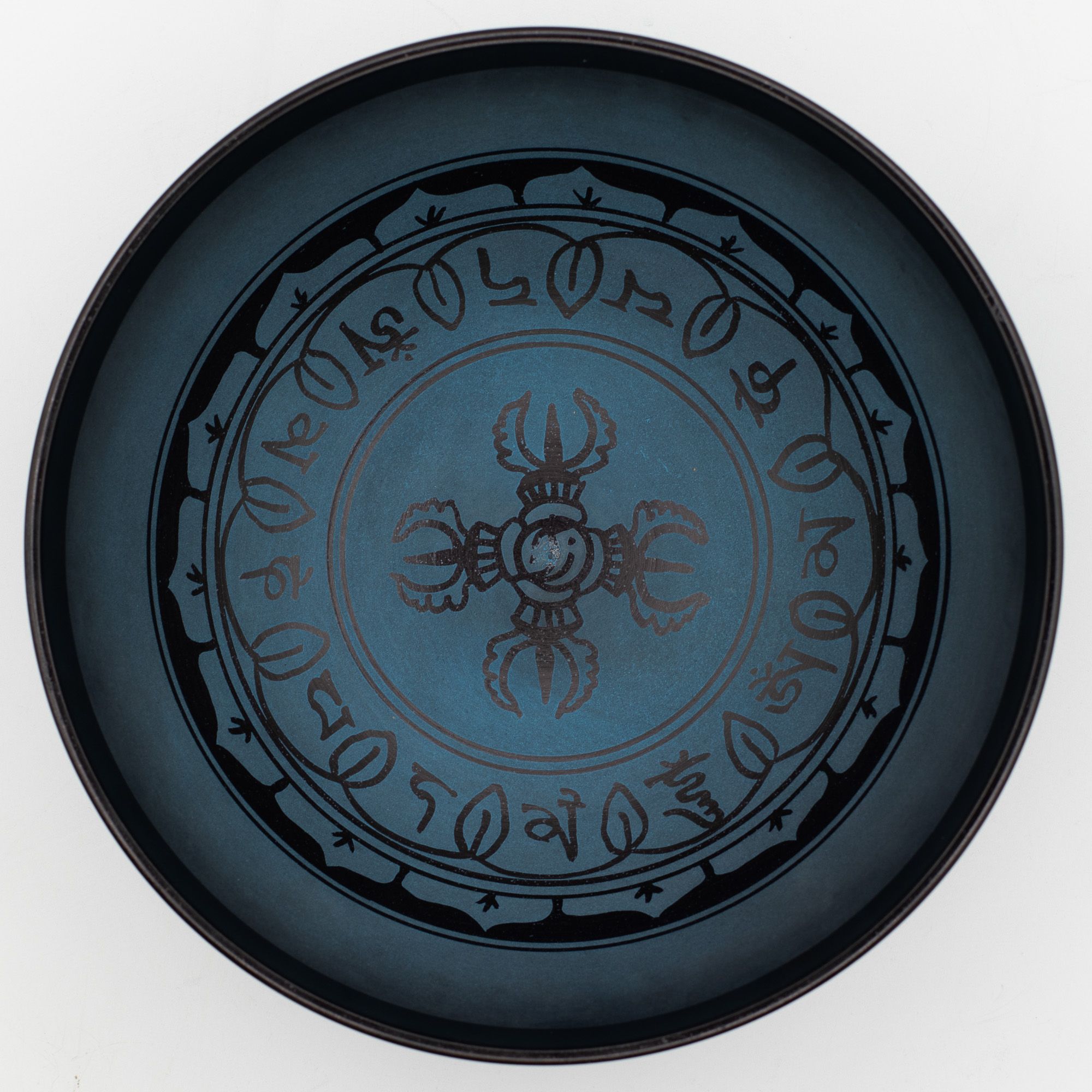 Gran cuenco tibetano de aluminio - diseño tibetano de doble Dorjy - azul (27 cm) - Imagen 5