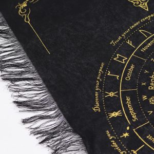 Tela de adivinación con péndulo de bruja antigua - Rostro del Sol - Negro y Oro