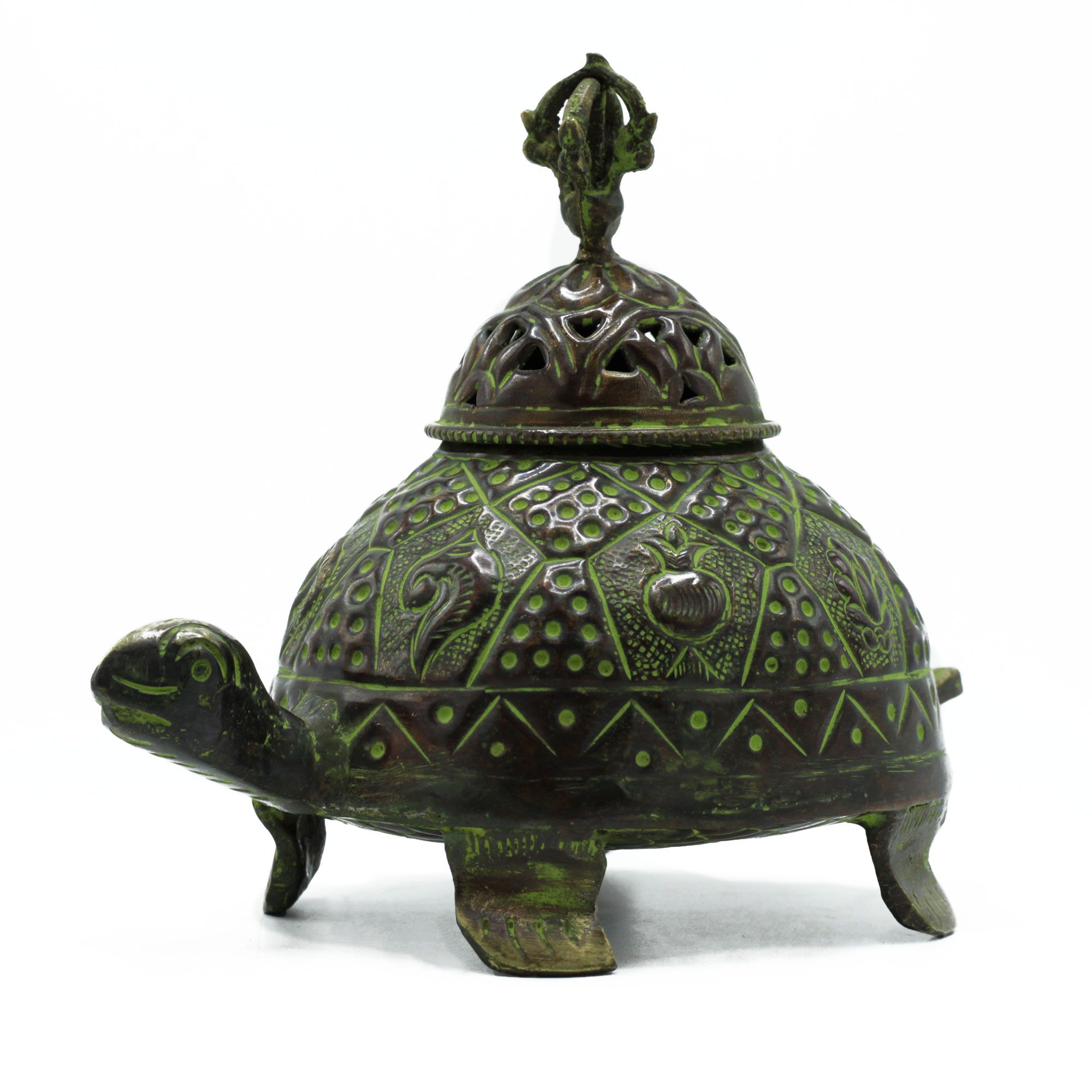 Porta-incienso Tibetano Tortuga Verdigris de Latón - Grande - Imagen 3