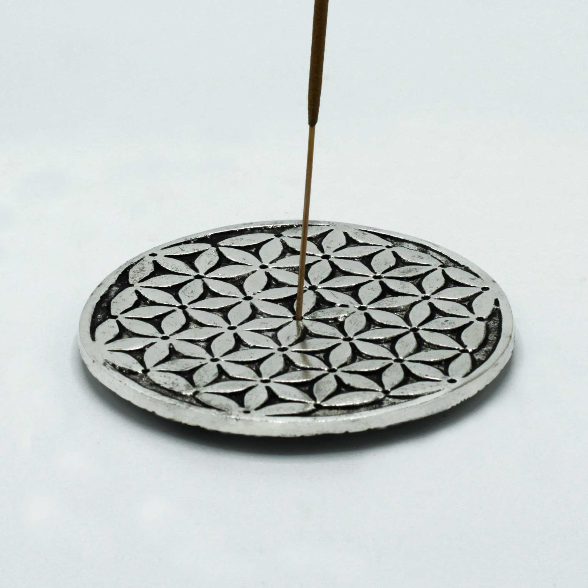 PortaIncienso Flor de la Vida Aluminio Pulido 11cm - Imagen 2