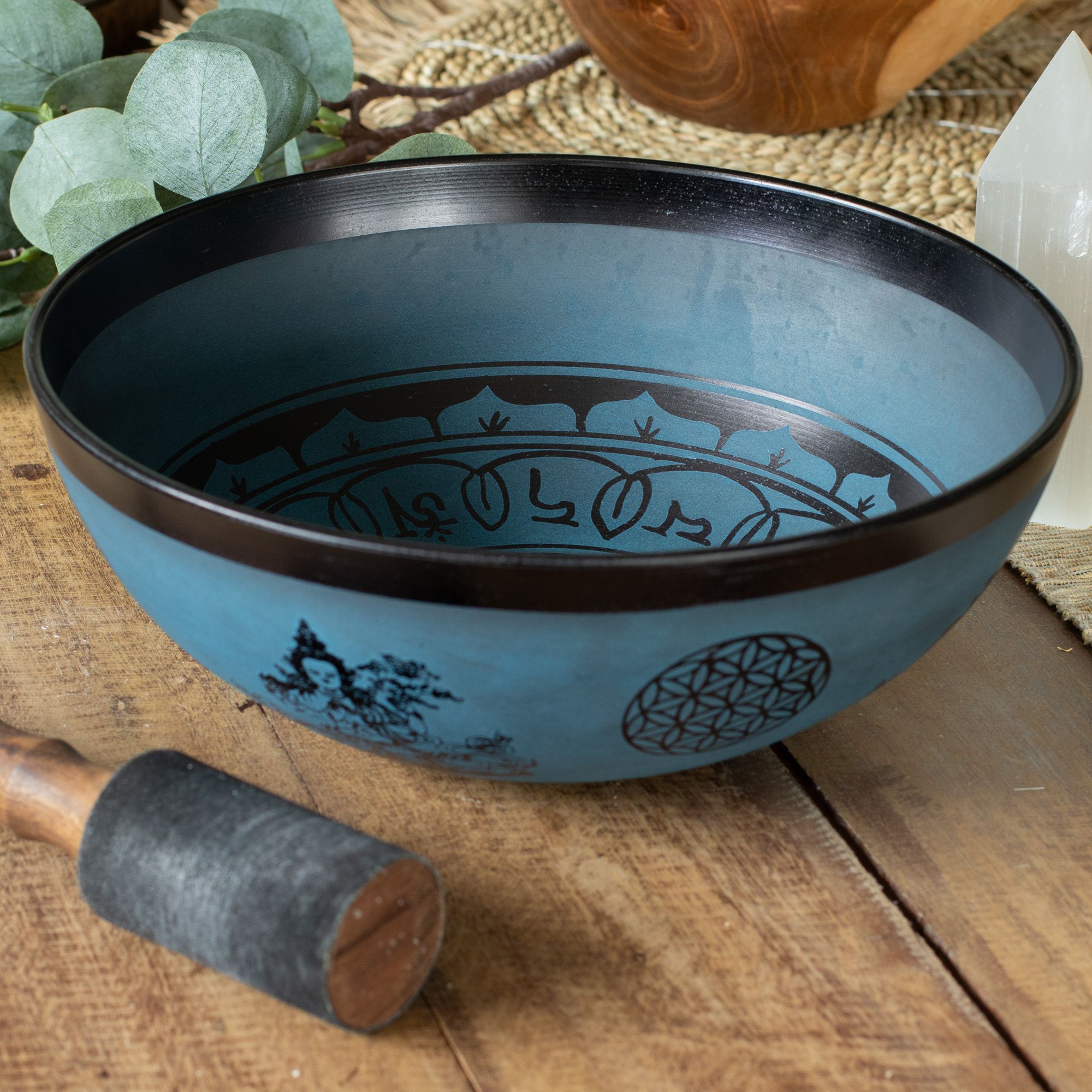 Gran cuenco tibetano de aluminio - diseño tibetano de doble Dorjy - azul (27 cm) - Imagen 2
