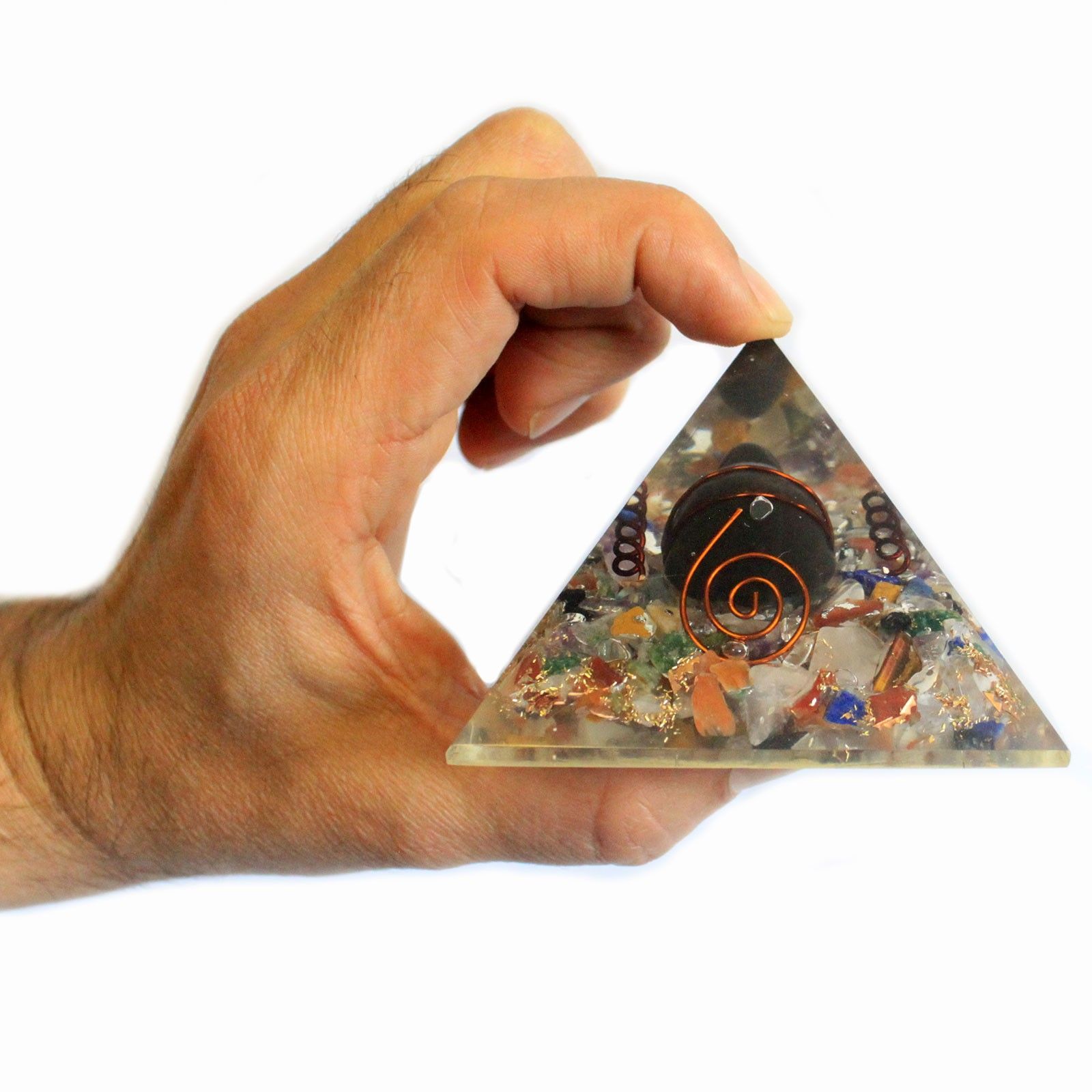 Org Orgonite Pirámide 60mm Gemchips, Cobre, Tortuga - Imagen 2