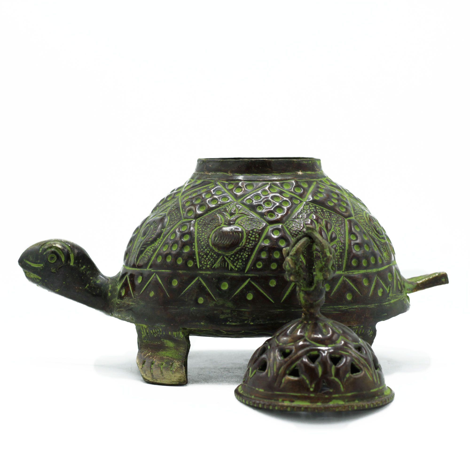 Porta-incienso Tibetano Tortuga Verdigris de Latón - Grande - Imagen 2