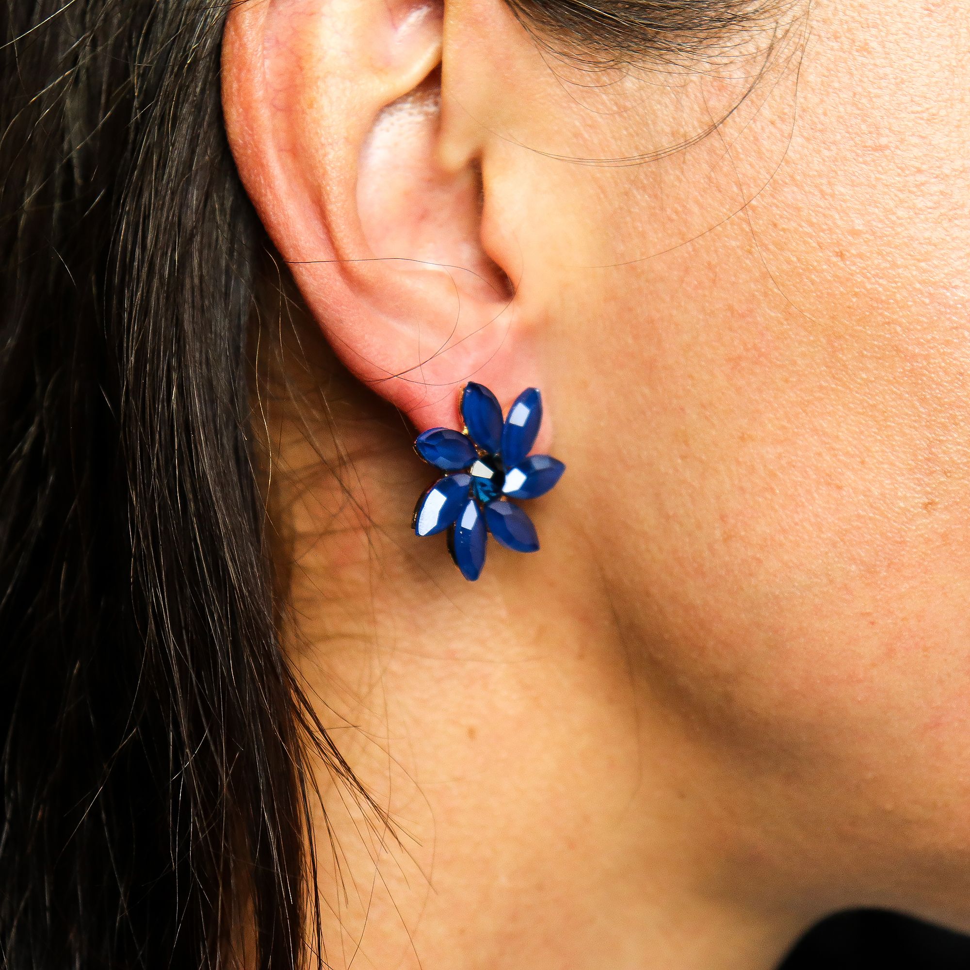Pendientes de Cristal Vintage - Flores - Azul - Imagen 3