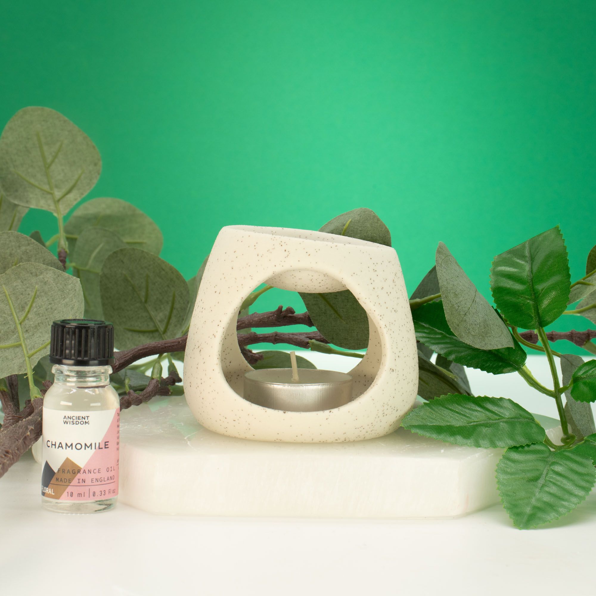 Quemador de aceite cerámico Zen - Guijarro redondo - Blanco roto moteado - Imagen 2