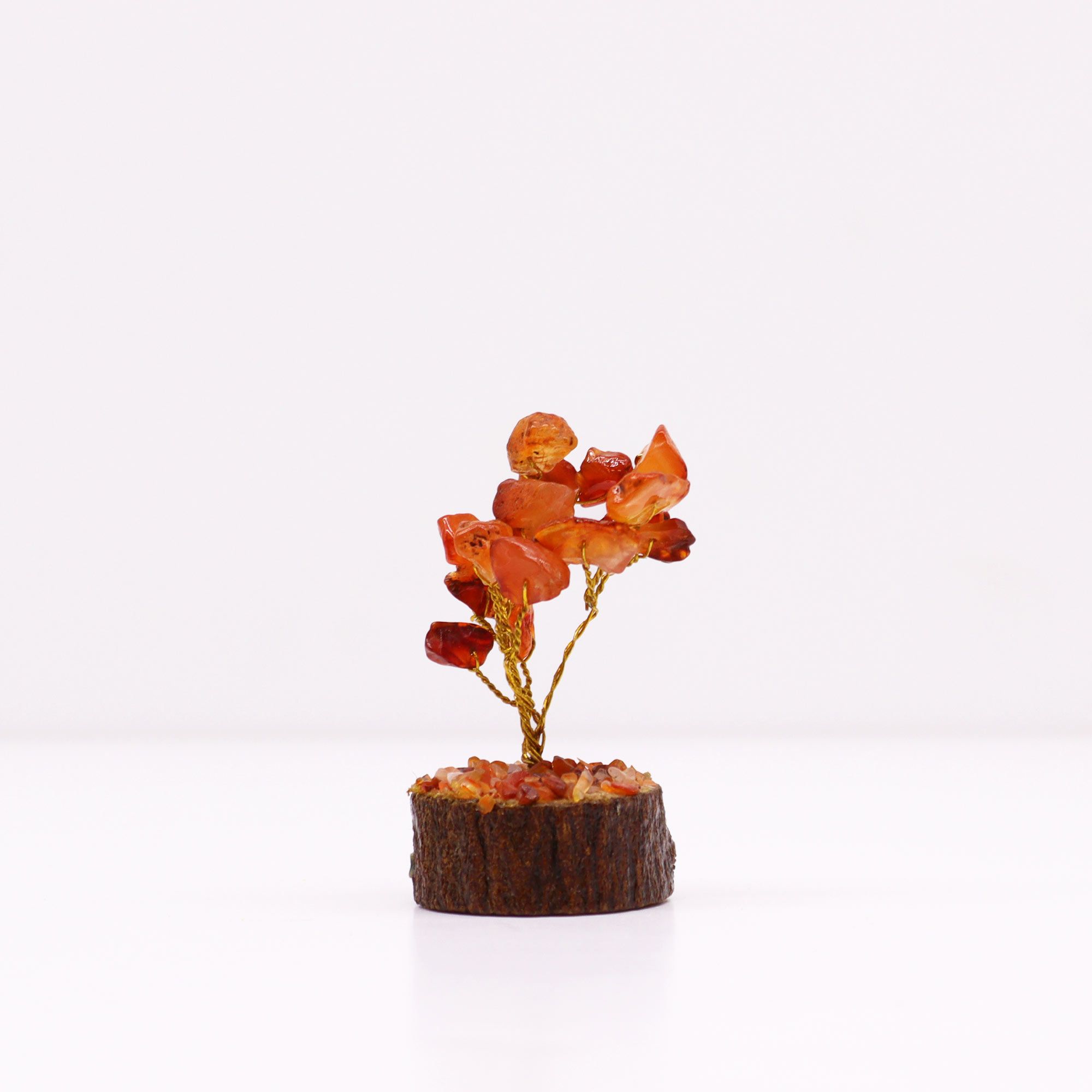Mini árbol de piedras preciosas sobre base de madera - Cornalina (15 piedras) - Imagen 3