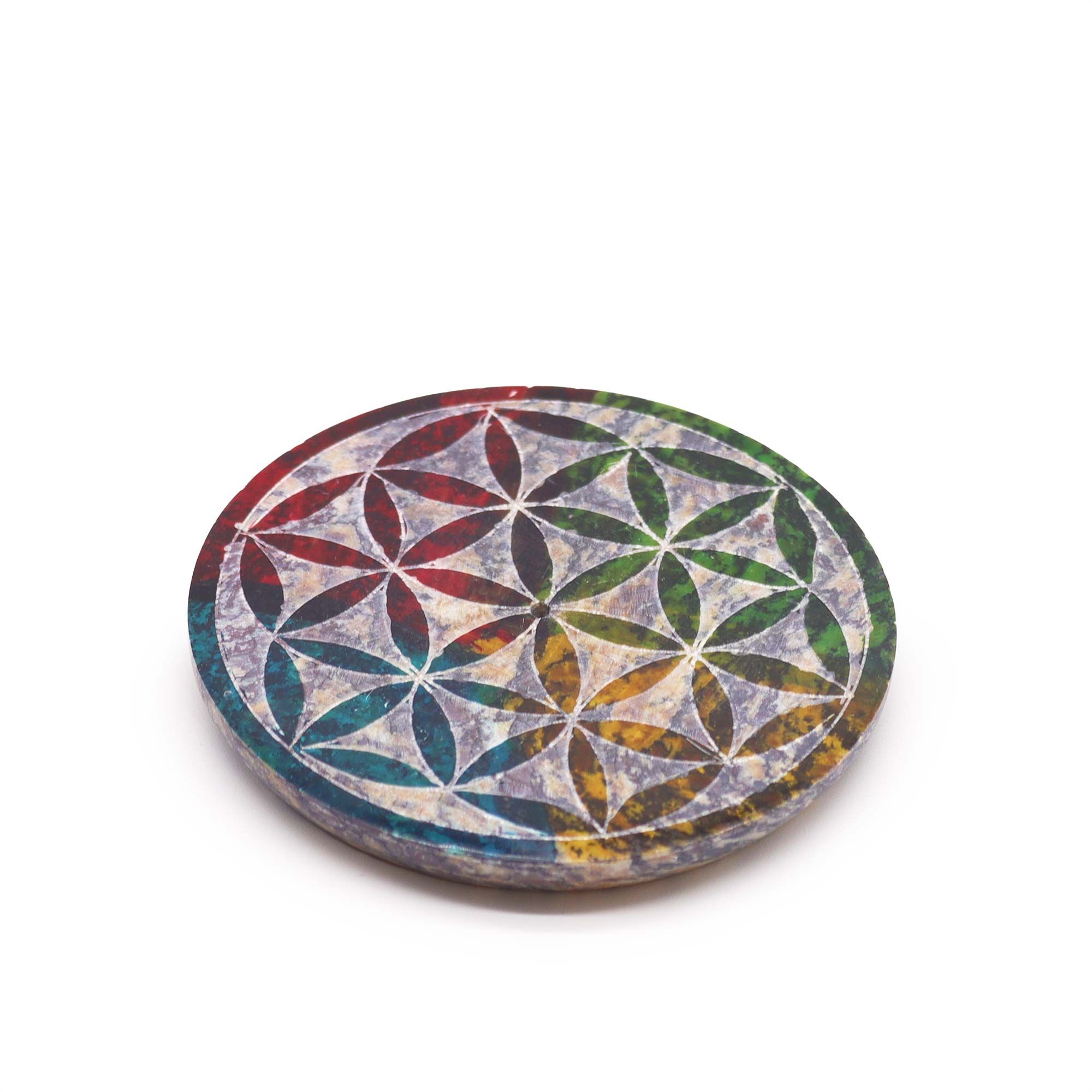 Porta-incienso Disco de Esteatita 8cm - Flor de la Vida - Imagen 2