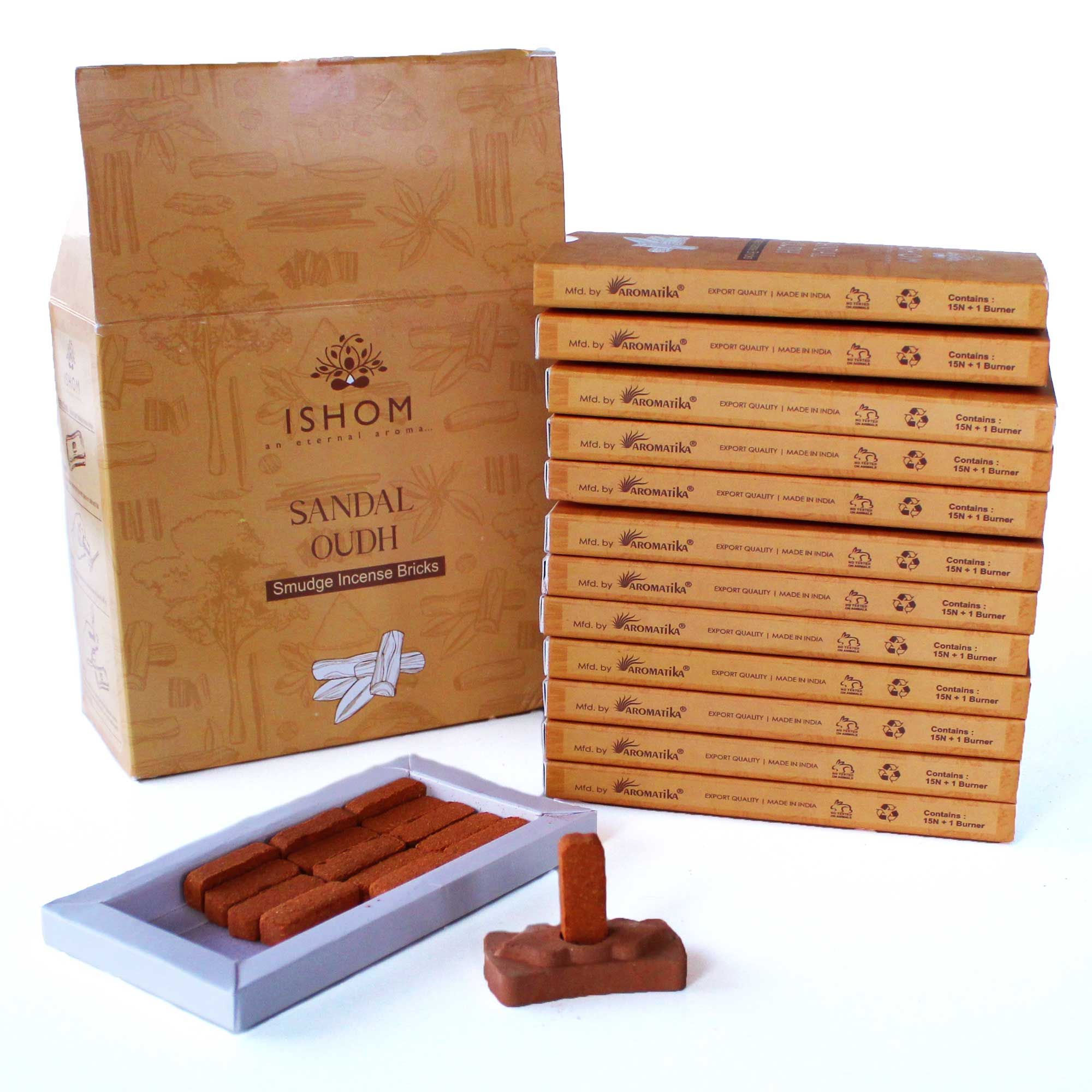 Pack of 15 Natural Incense Smudge Bricks and Burner - Sandal Wood - Imagen 2