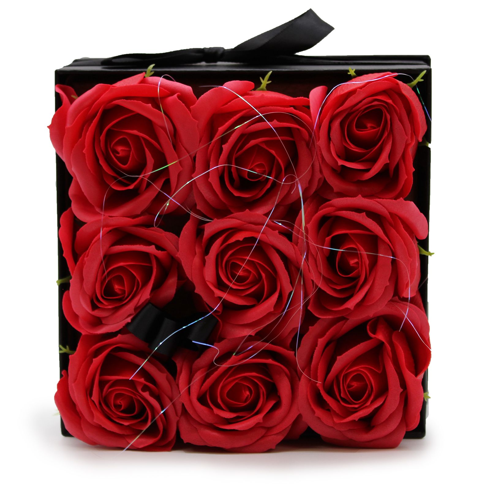 Caja de Regalo - Flor de Jabón 9 Rosas rojo - cuadrado - Imagen 6