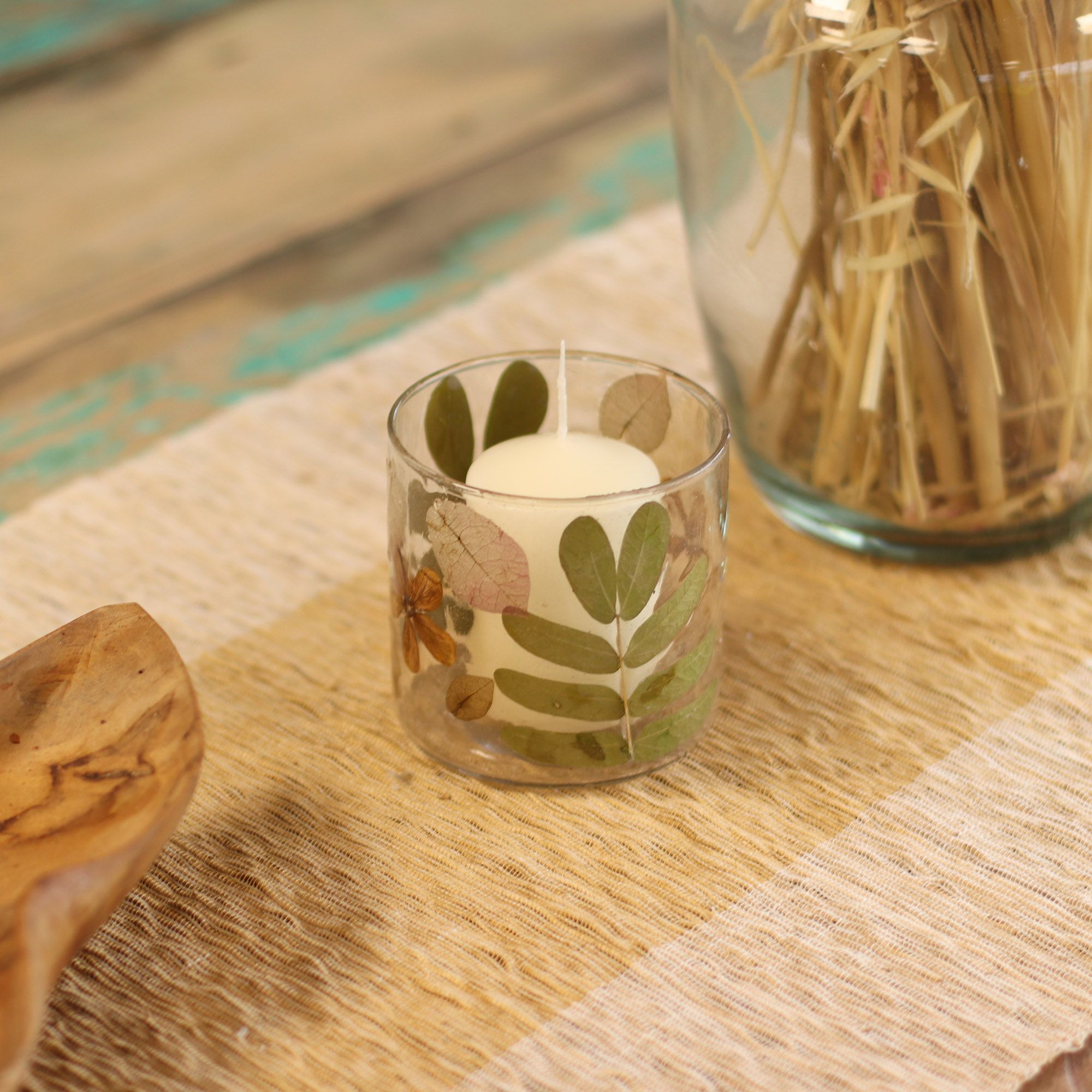 Portavelas recto de Vidrio con flores naturales - Primavera - (8x8cm) - Imagen 13