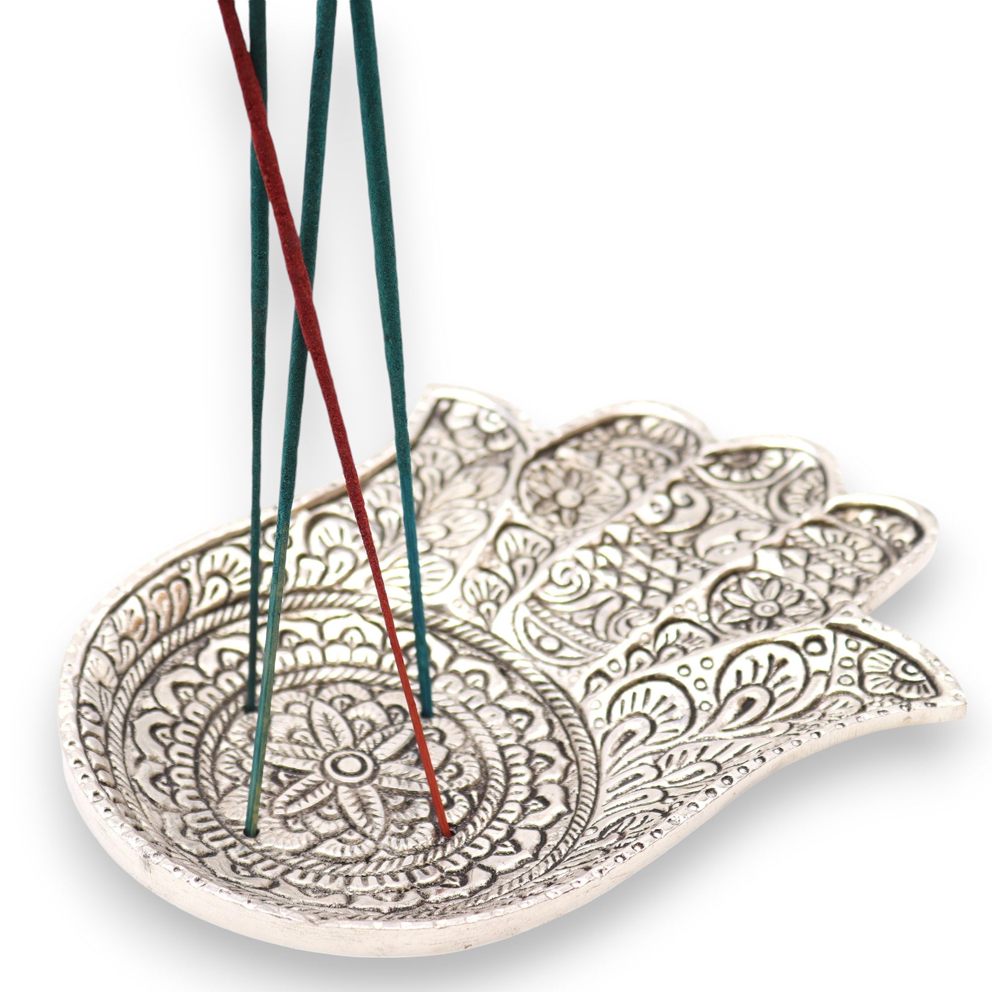 Porta-incienso Hamsa de Aluminio Pulido 18x13cm - Imagen 4