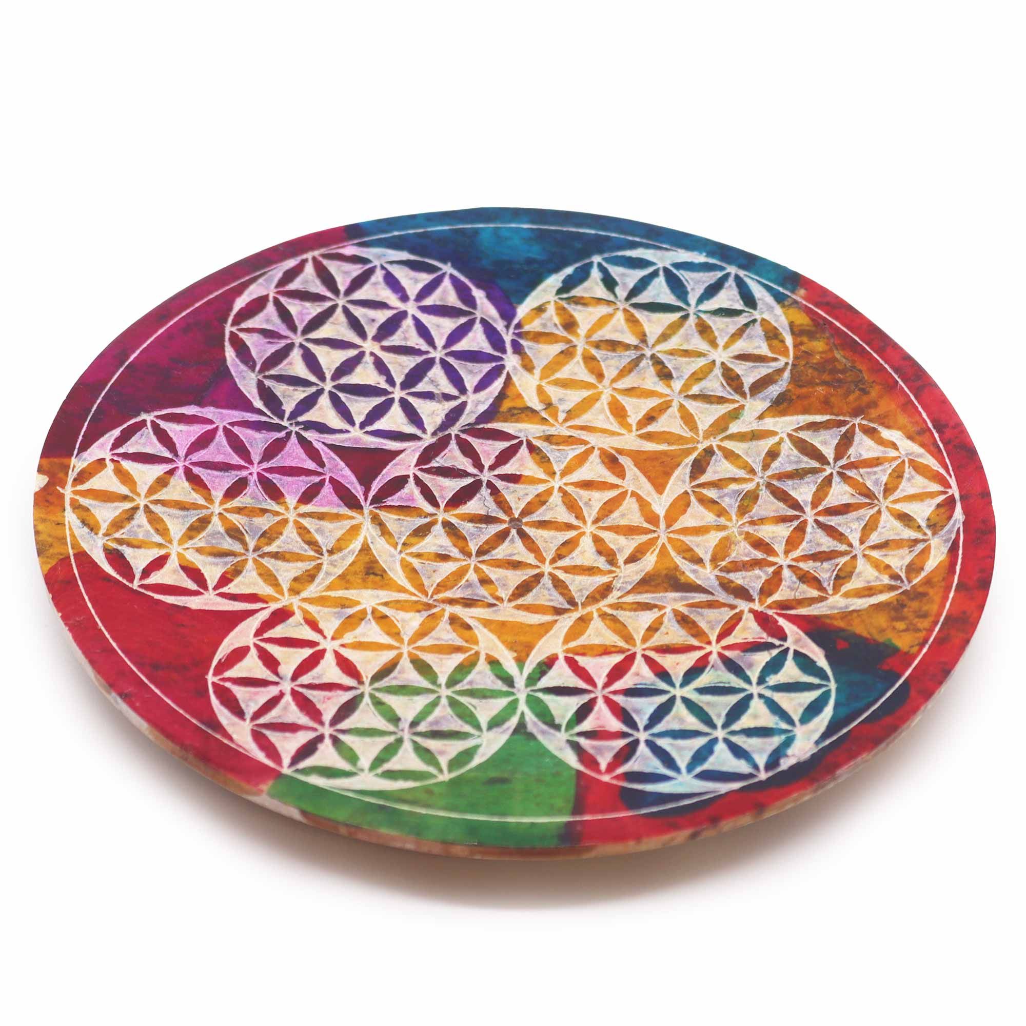 Porta-incienso Disco de Esteatita 12cm - 7 Flor de la Vida - Imagen 2