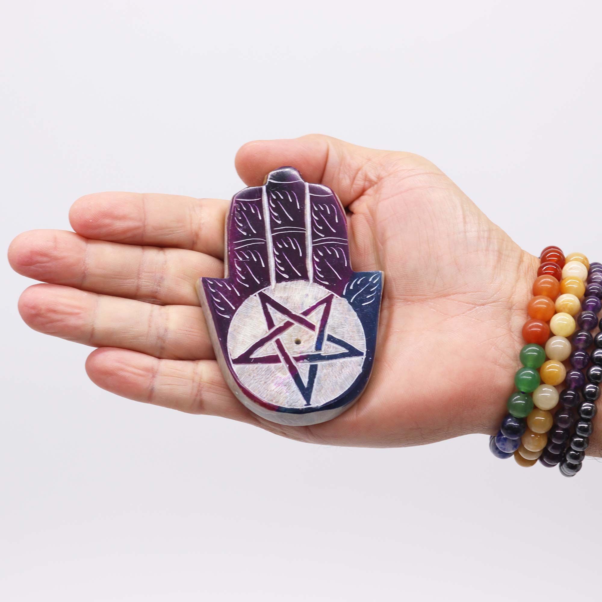 Porta-incienso Hamsa de esteatita 9x6cm -Pentagono - Imagen 2