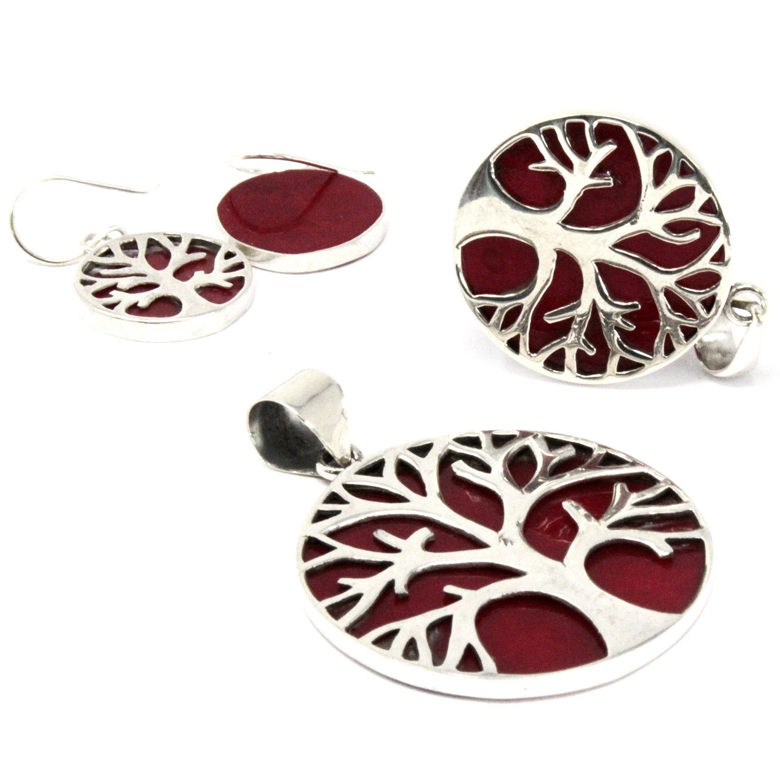 Pendientes Plata de Árbol de la Vida 15mm - Efecto Coral - Imagen 4