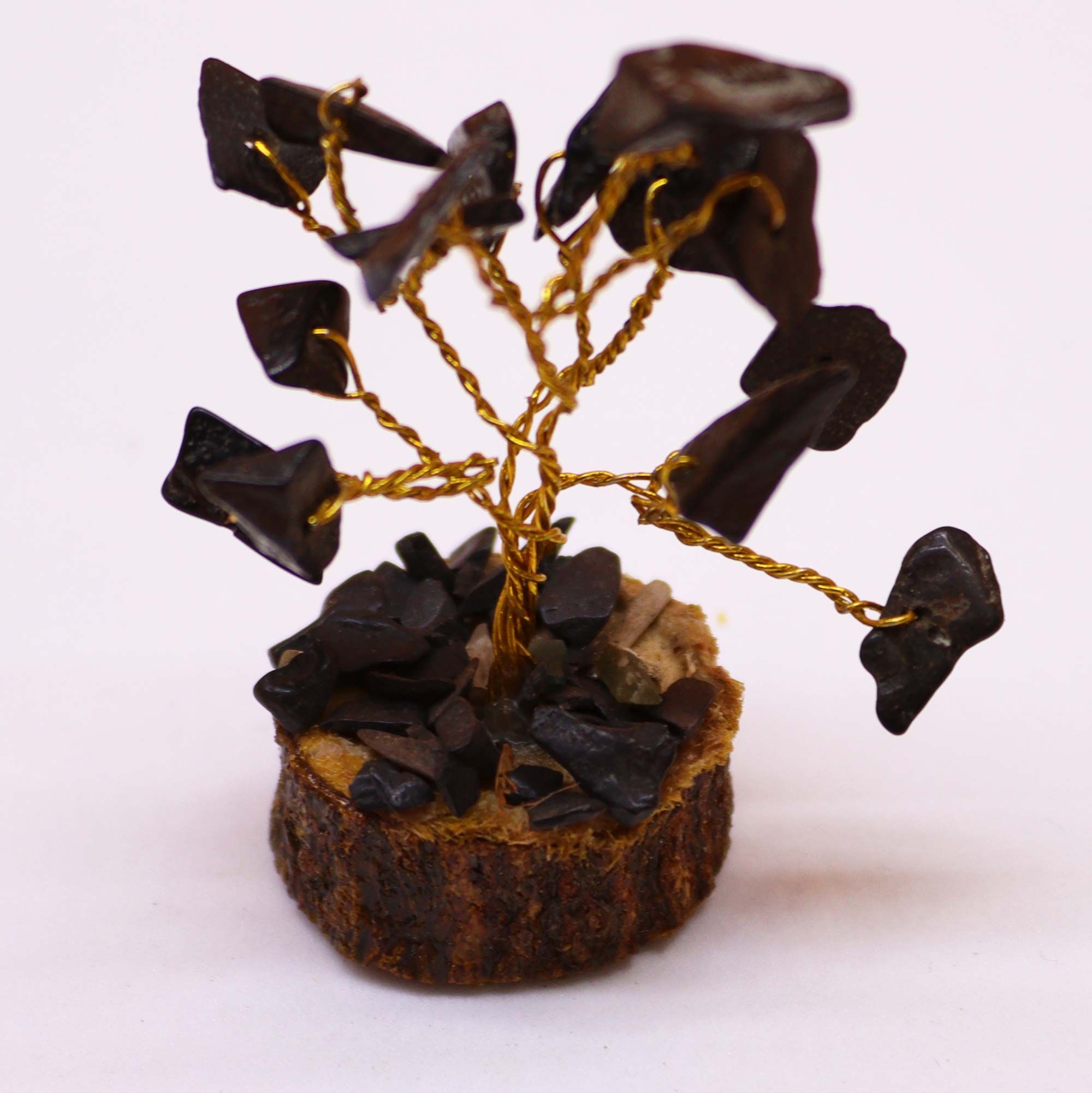 Mini árbol de piedras preciosas sobre base de madera - Ágata negra (15 piedras) - Imagen 5