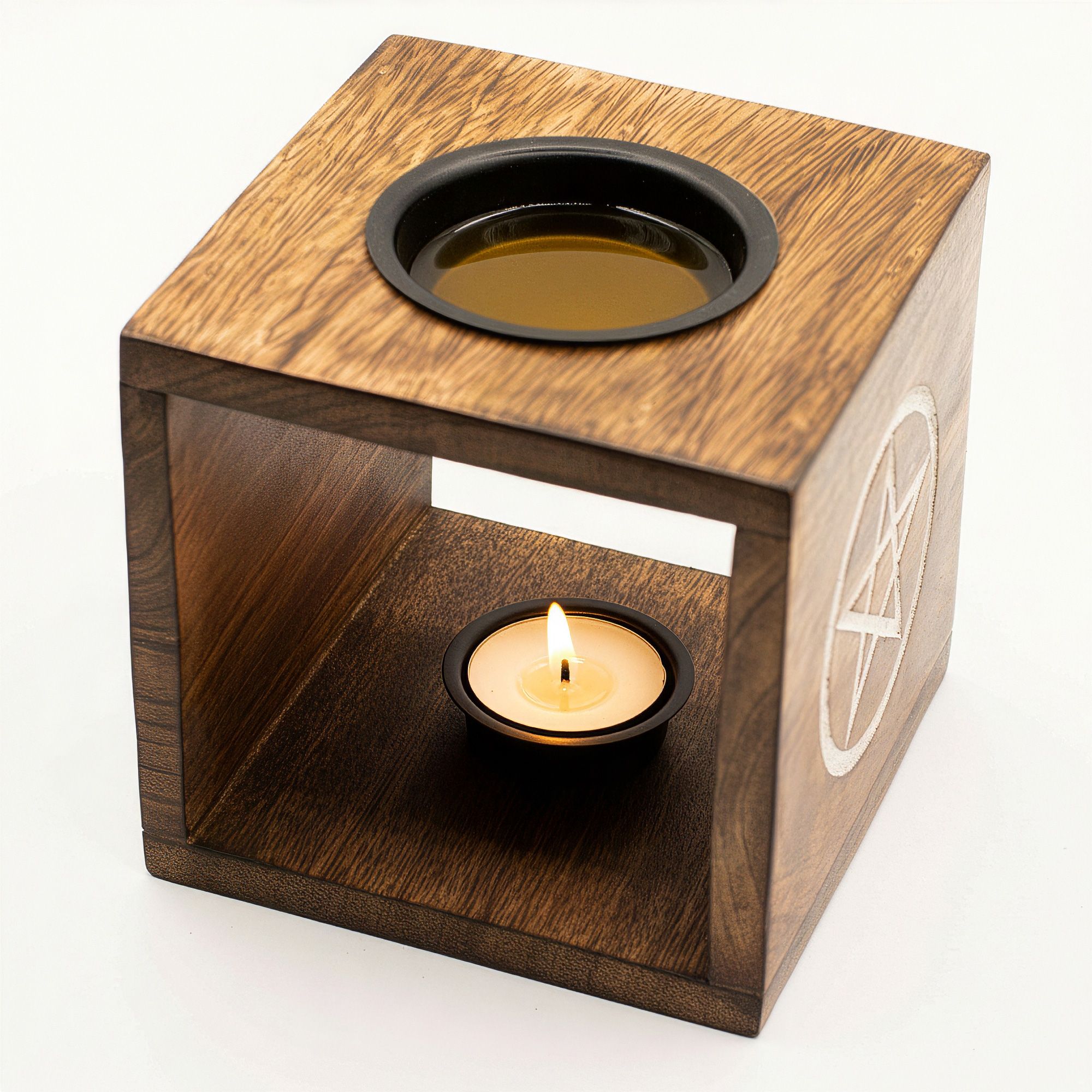 Gran quemador de aceite de madera de mango cuadrado - Árbol de la Vida - Imagen 3