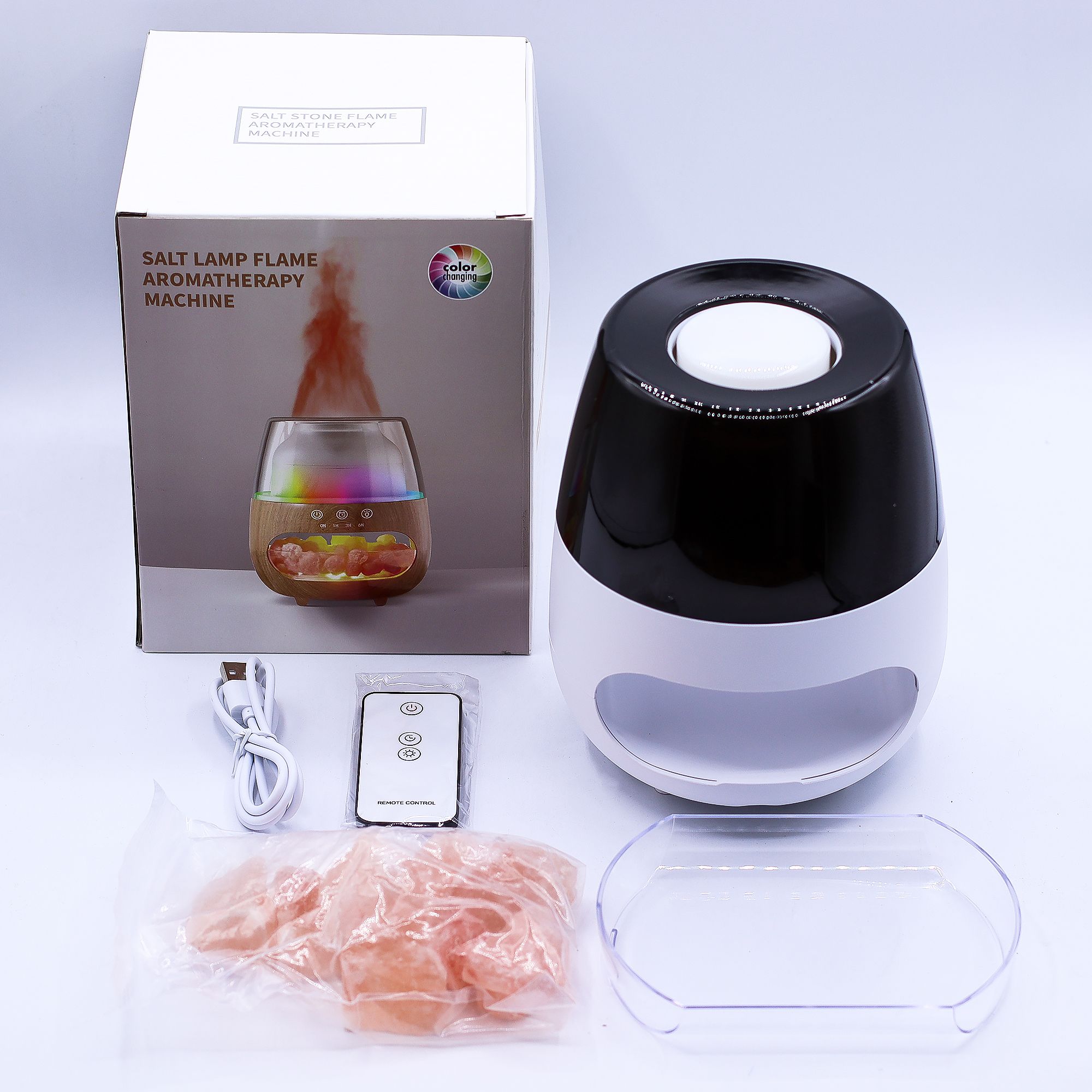 Difusor de aroma con efecto de llama de piedra de sal - USB blanco - Cambio de color y temporizador - Imagen 2