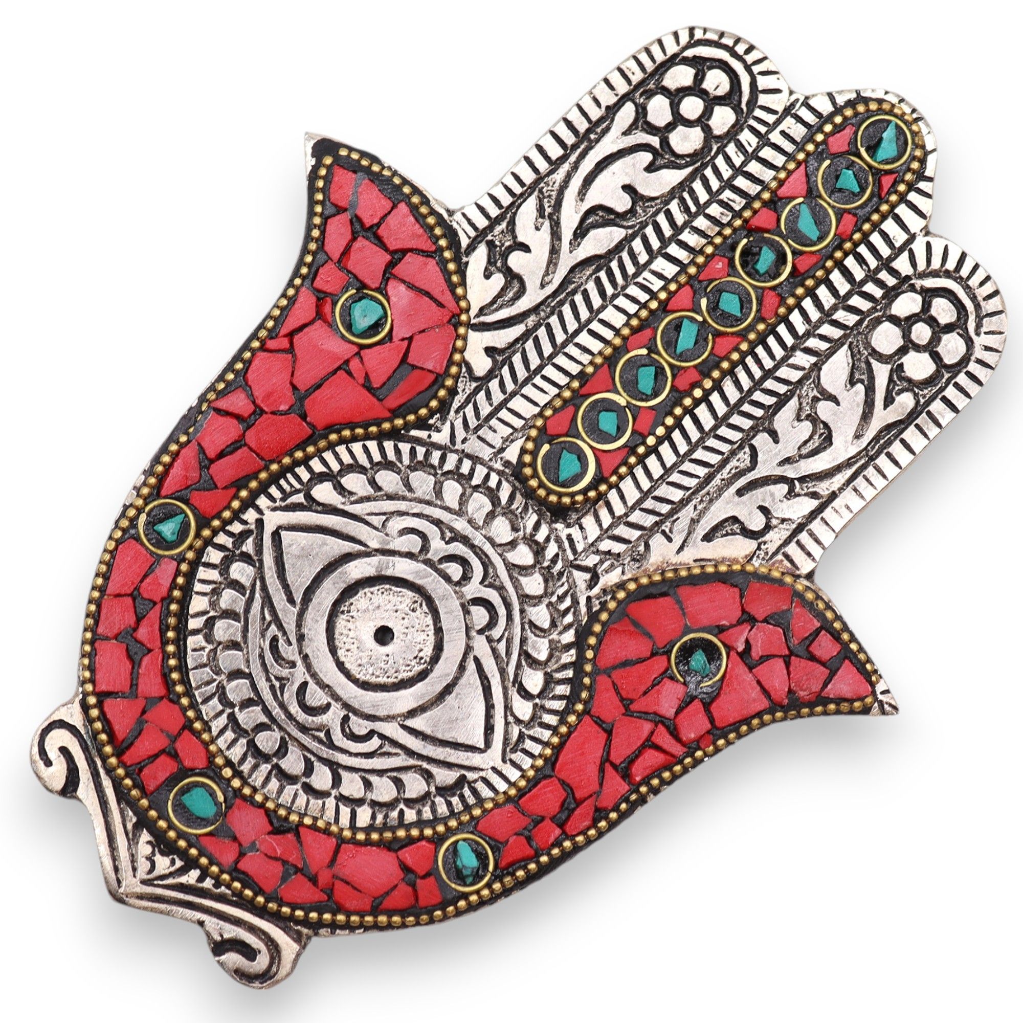 Porta-incienso Hamsa Rojo y Verde Pequeño 13x5.5cm - Imagen 2