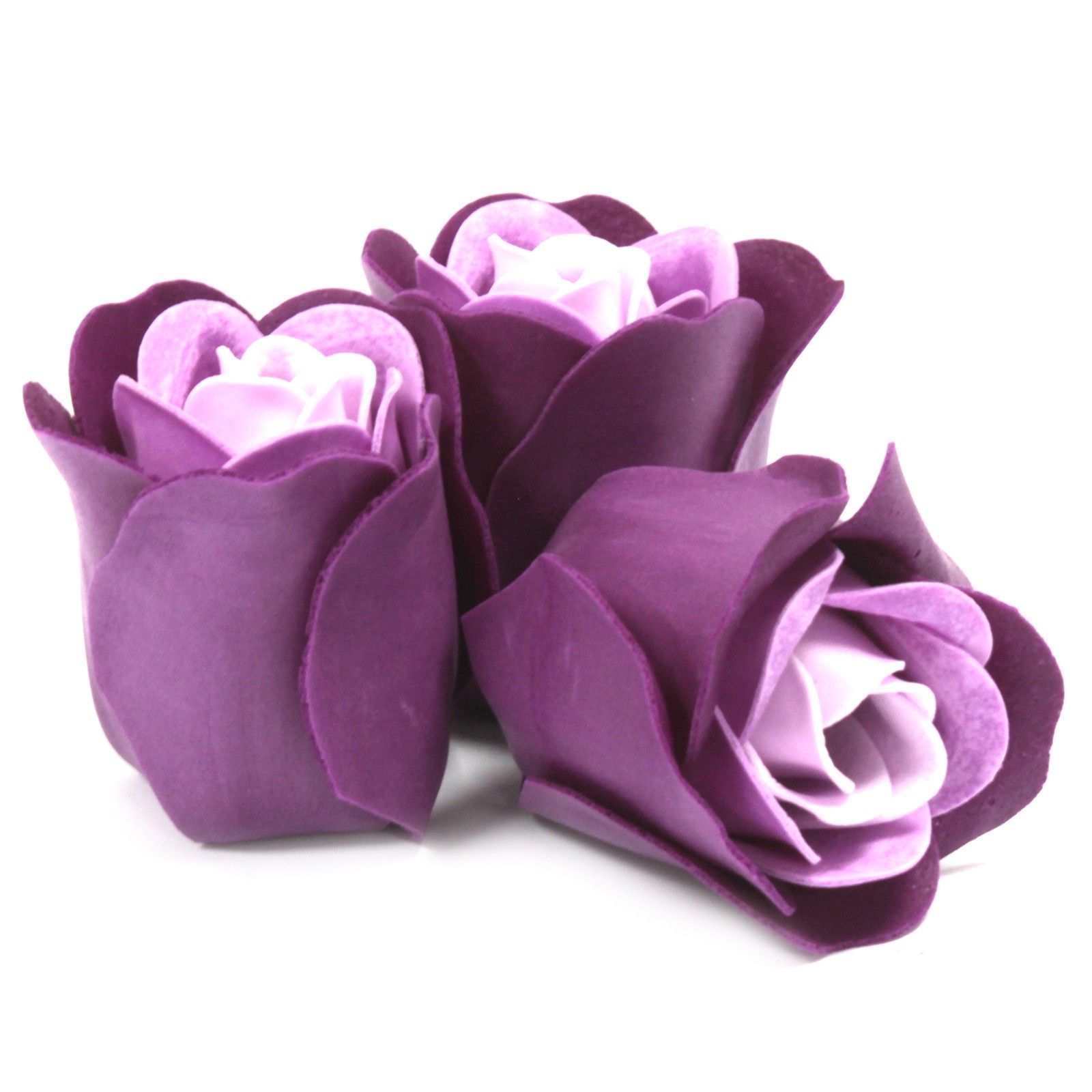 Set de 3 flores de Jabón caja corazón - rosas lavanda - Imagen 2