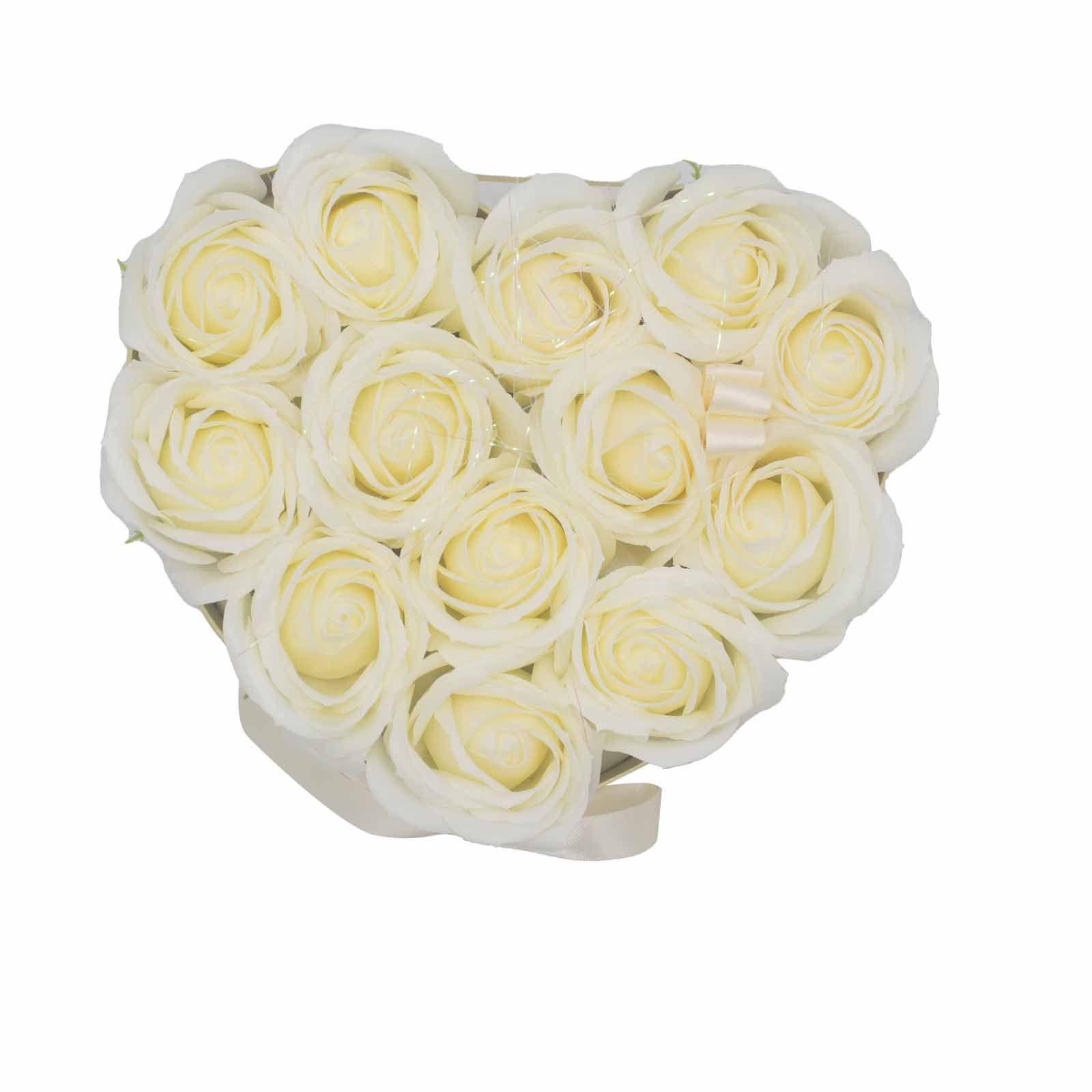 Caja de Regalo - Flor de Jabón 13 Rosas Crema - corazon - Imagen 3