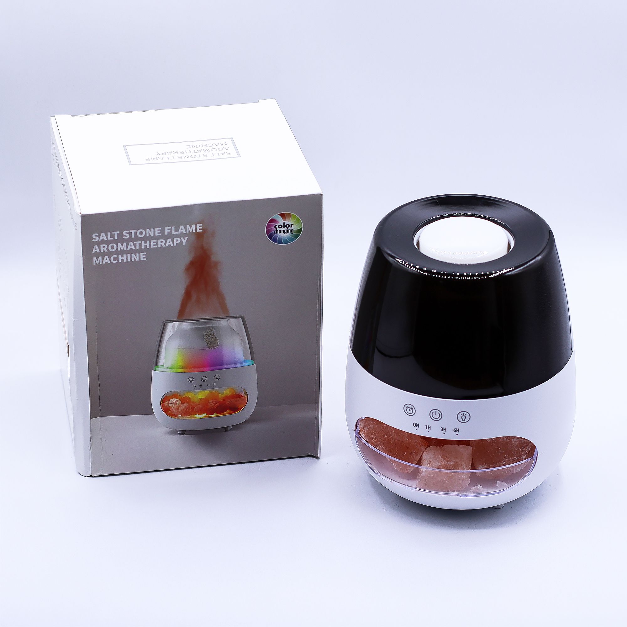 Difusor de aroma con efecto de llama de piedra de sal - USB blanco - Cambio de color y temporizador - Imagen 3