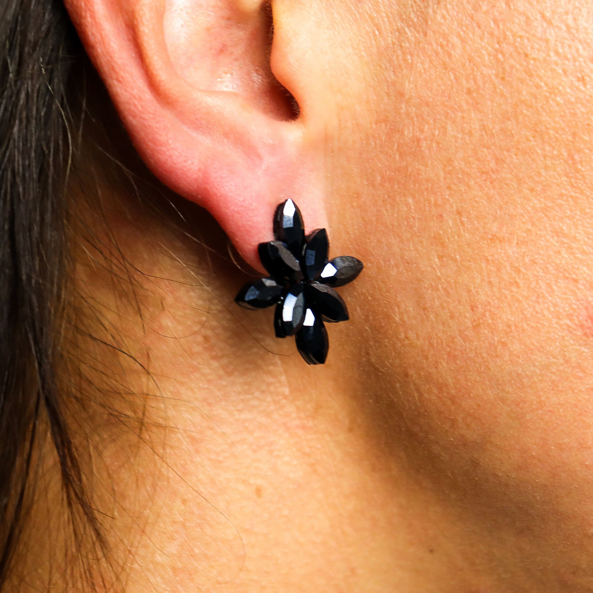 Pendientes de Cristal Vintage - Flores - Negro Azabache - Imagen 2