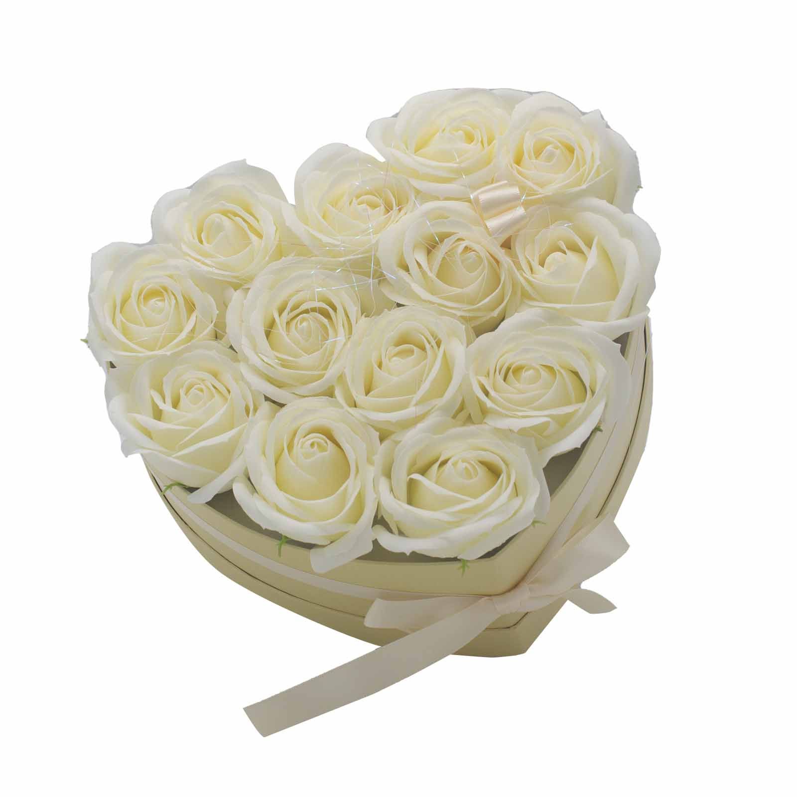 Caja de Regalo - Flor de Jabón 13 Rosas Crema - corazon - Imagen 5