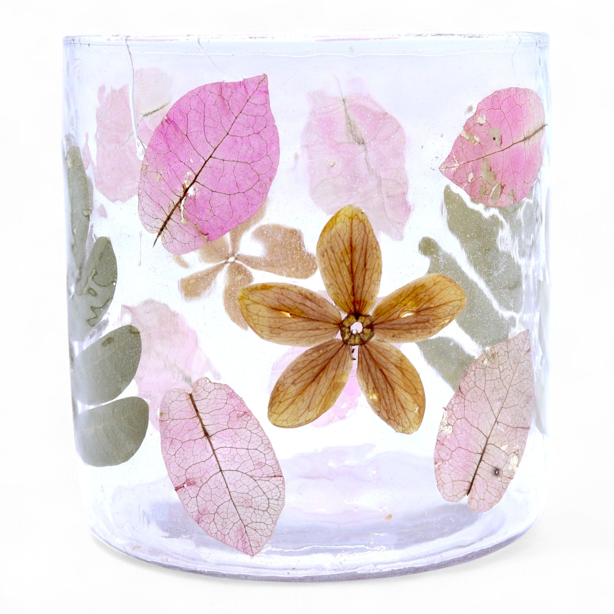 Portavelas recto de Vidrio con flores naturales - Primavera - (8x8cm) - Imagen 2