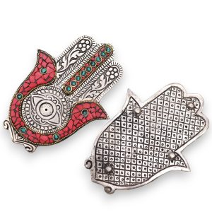Porta-incienso Hamsa Rojo y Verde Pequeño 13x5.5cm