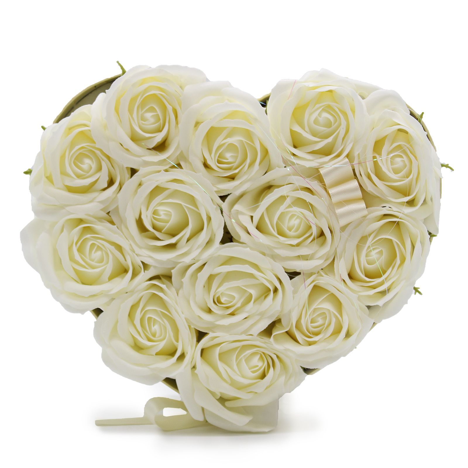 Caja de Regalo - Flor de Jabón 13 Rosas Crema - corazon - Imagen 6