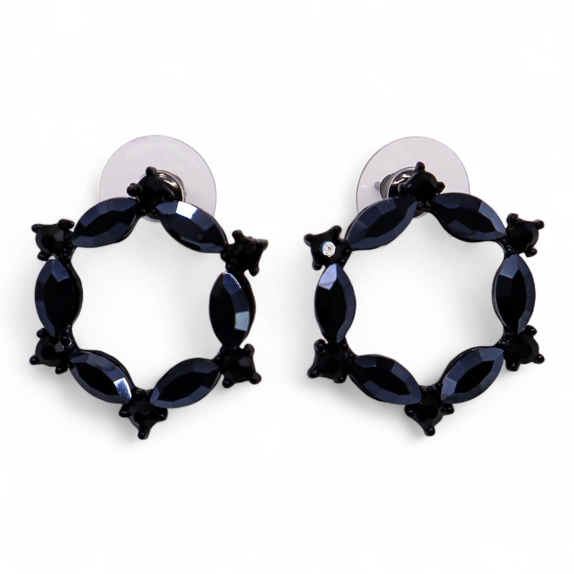 Pendientes de Cristal Vintage - Aro - Negro Azabache - Imagen 2
