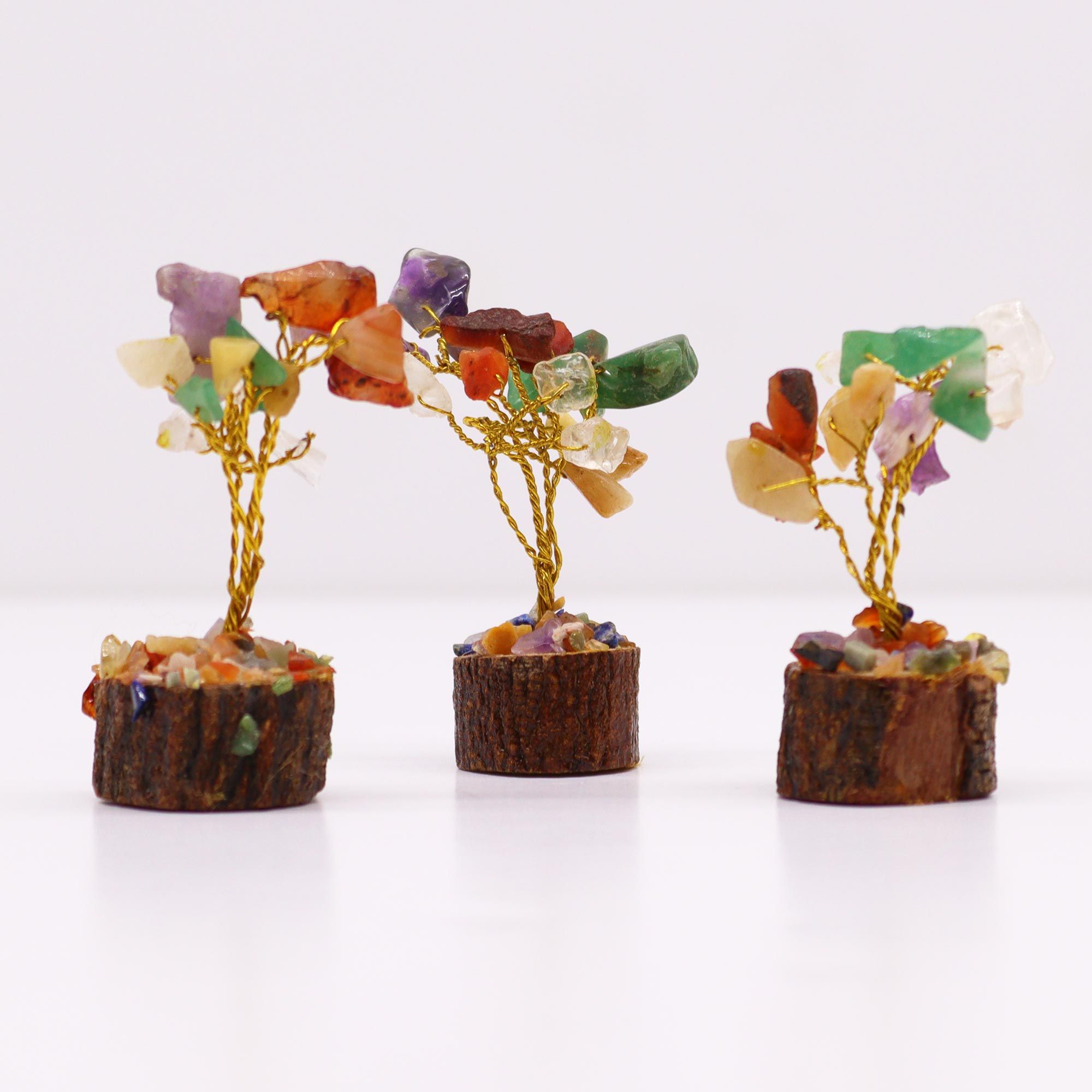 Mini árbol de piedras preciosas sobre base de madera - Piedras múltiples (15 piedras) - Imagen 4