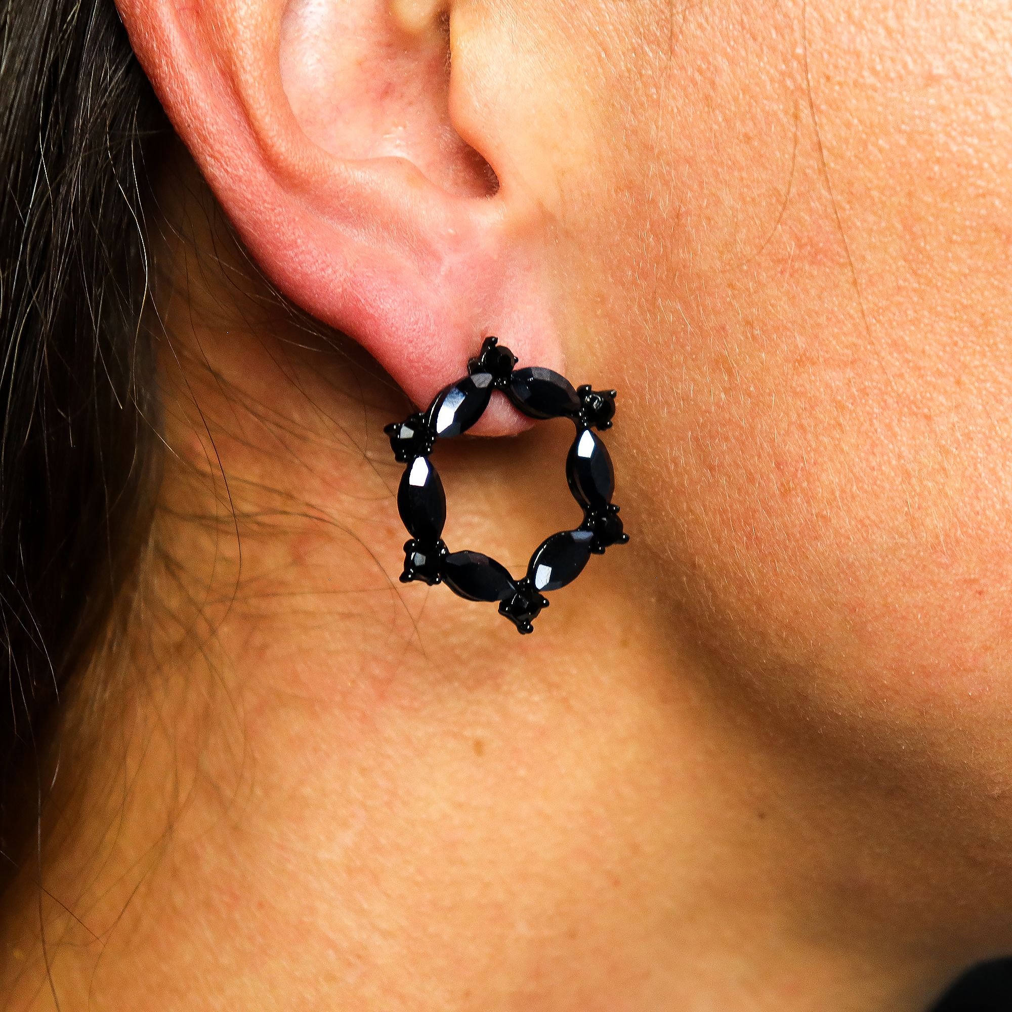 Pendientes de Cristal Vintage - Aro - Negro Azabache - Imagen 3