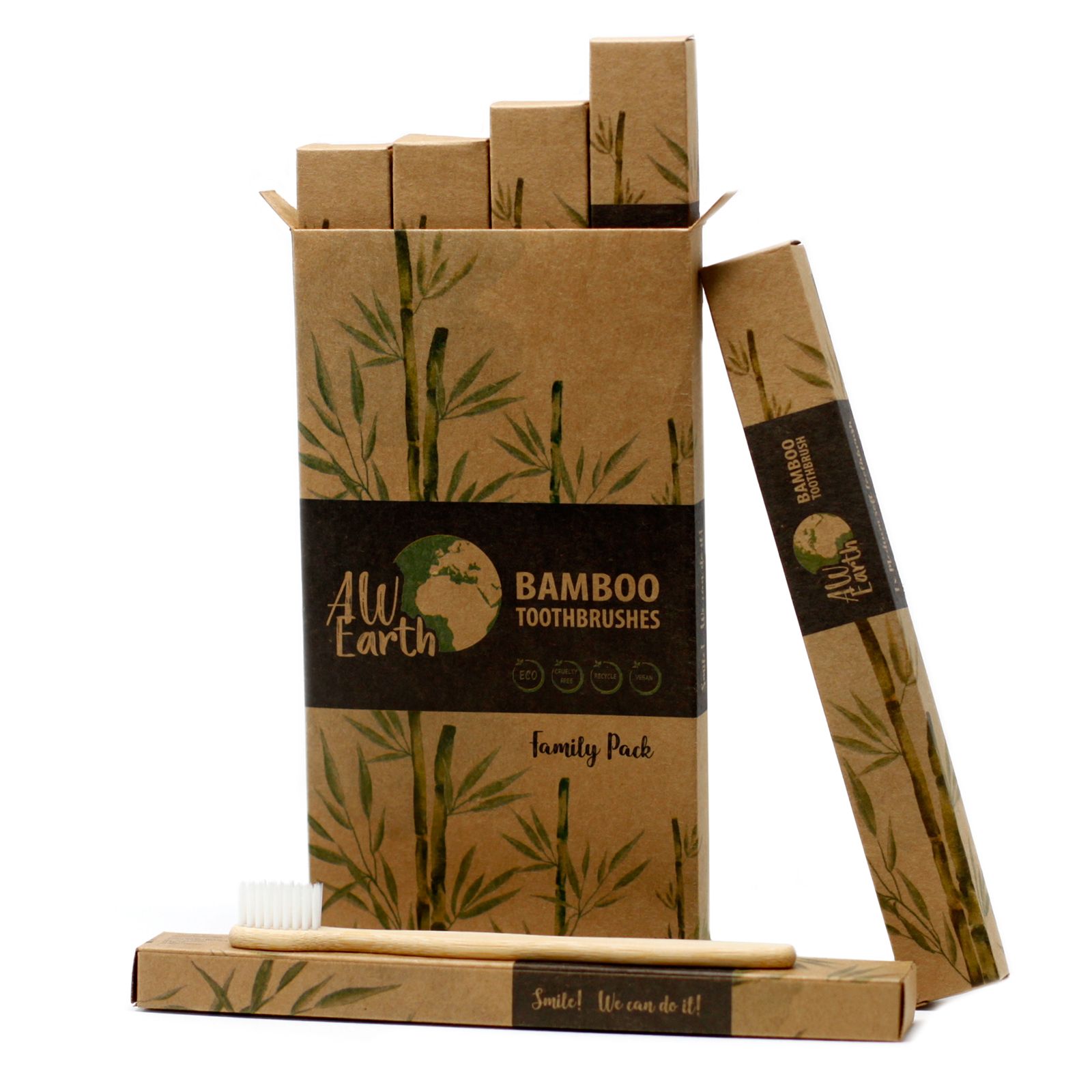 Cajas de 4 Cepillos de bambú-Blanco-2 Adultos 2Niños - Imagen 2
