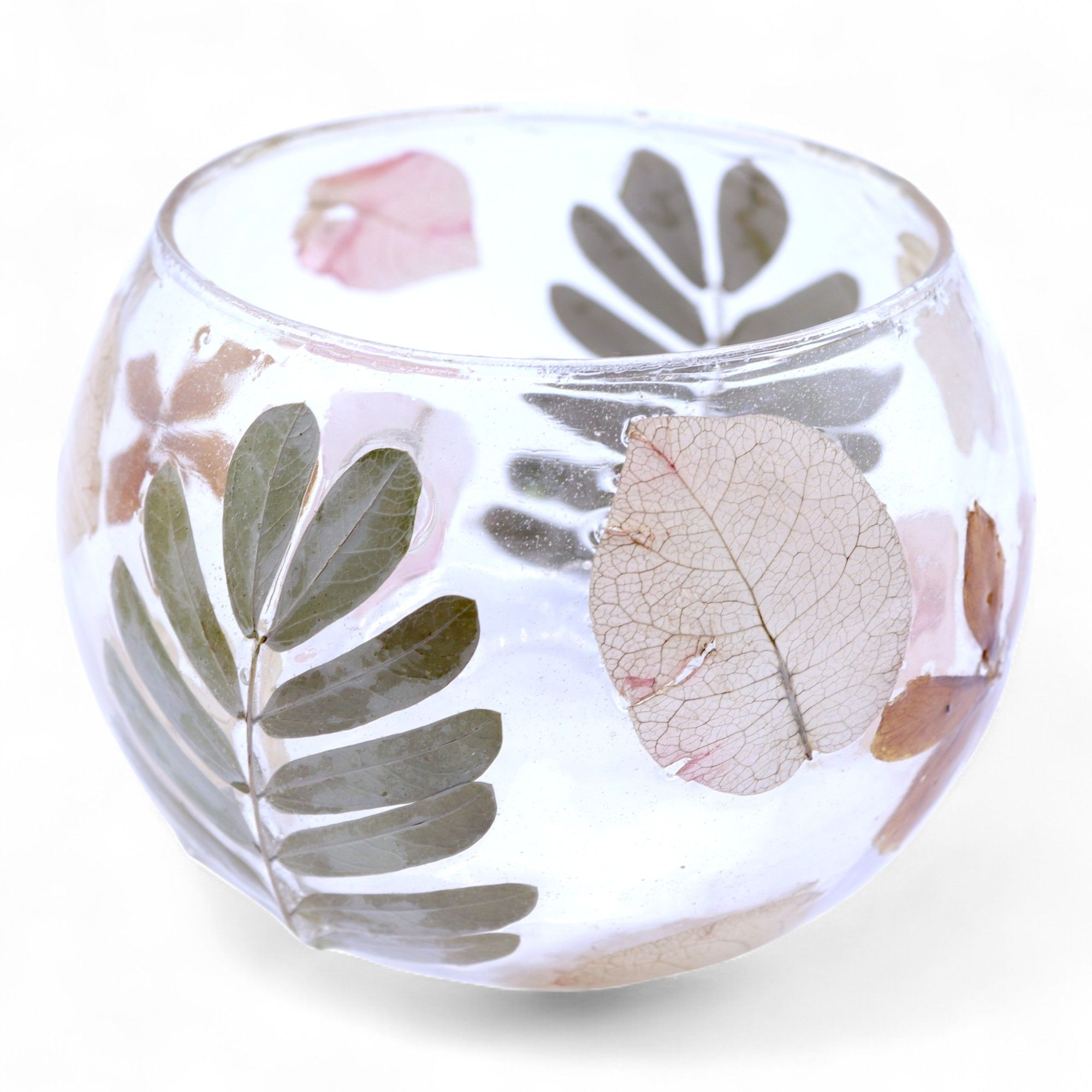 Portavelas de Vidrio Floral Natural - Cuenco - Primavera (8x10cm)