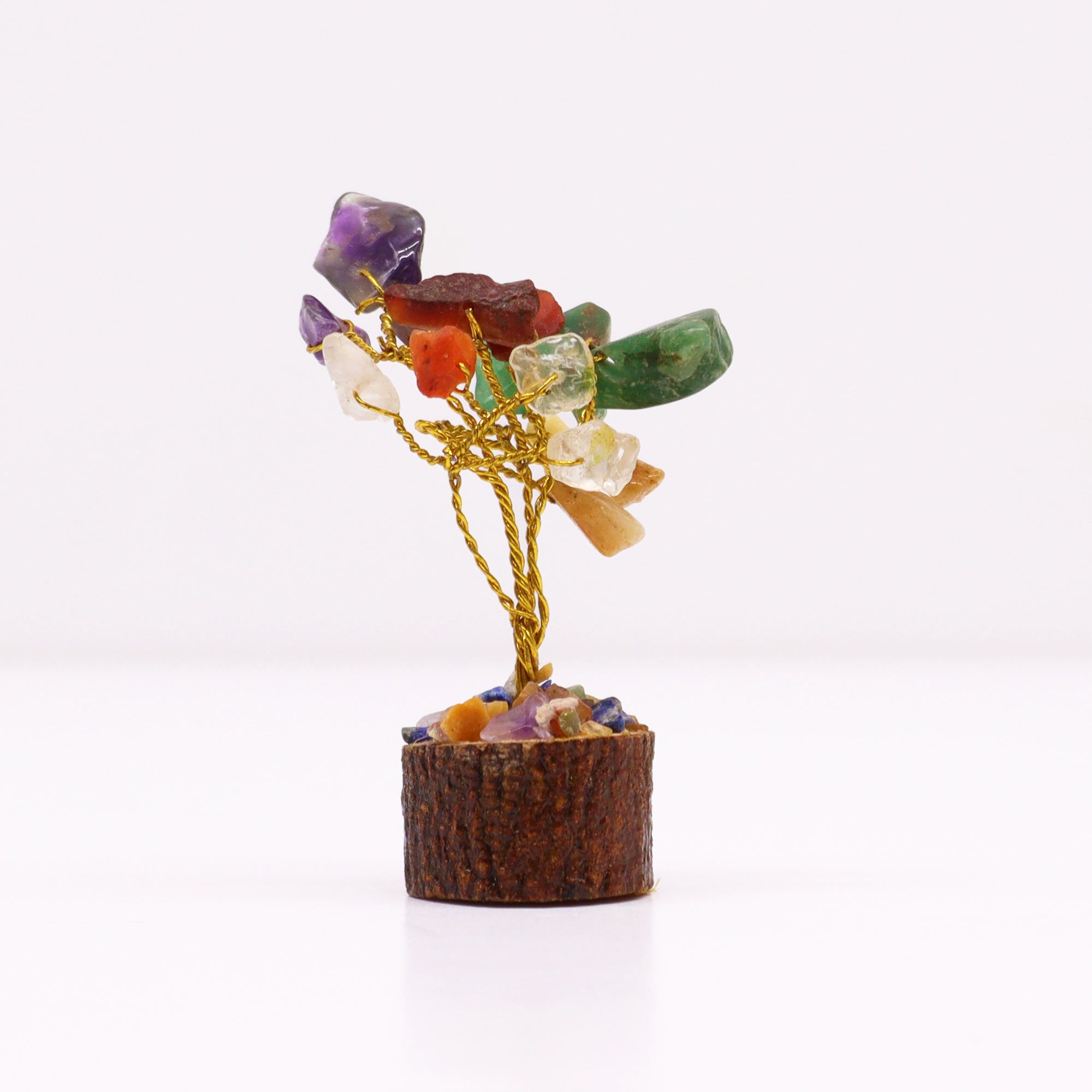 Mini árbol de piedras preciosas sobre base de madera - Piedras múltiples (15 piedras) - Imagen 5