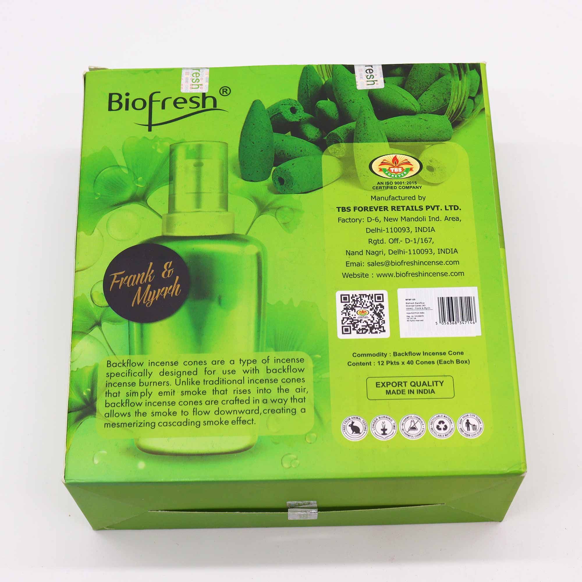 Conos de incienso Biofresh Backflow (40 conos) - Frank & Myrrh - Imagen 2
